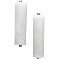 Pair of Nickeled Bronze and Alabaster Wall Sconces