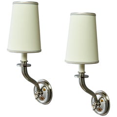 Pair of Nickeled Bronze Sconces, France, 1950s