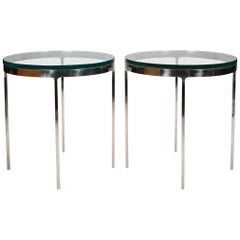 Pair of Nicos Zographos Polished Stainless Steel End Tables