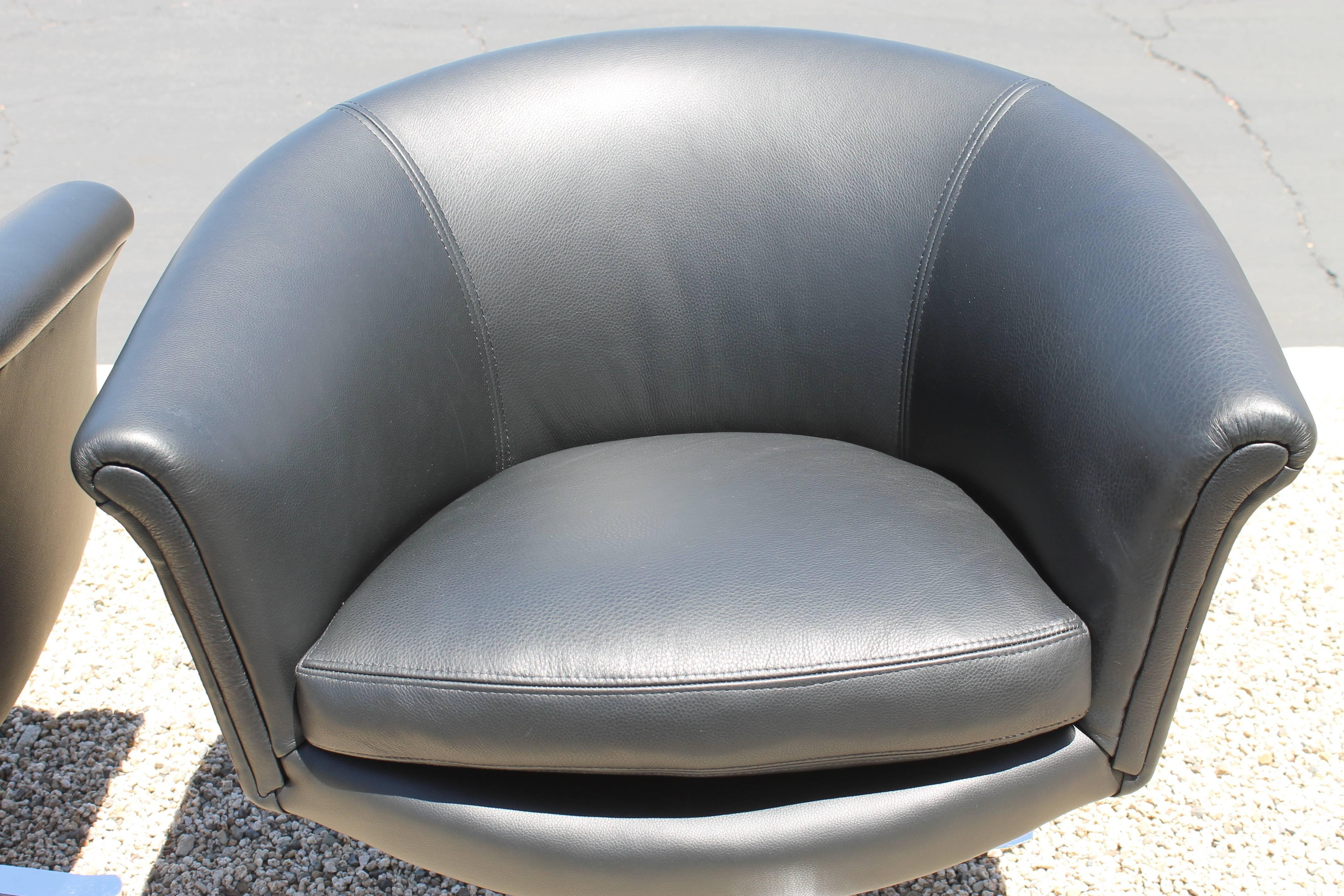 Pair of Nicos Zographos Swivel Chairs In Excellent Condition In Palm Springs, CA