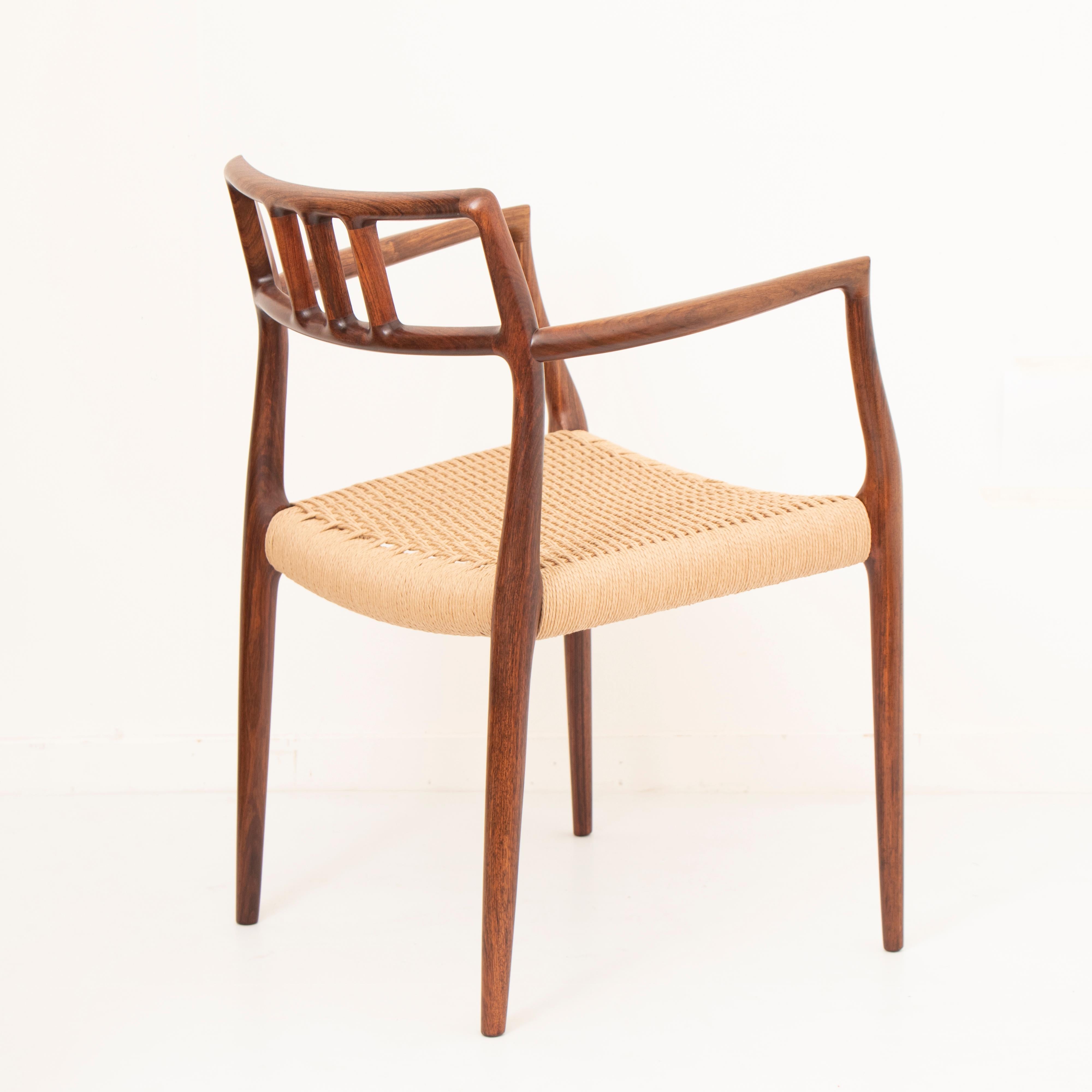 Papercord Pair of Niels Møller for J.L. Møllers Rosewood Carver Dining Chairs Model 64