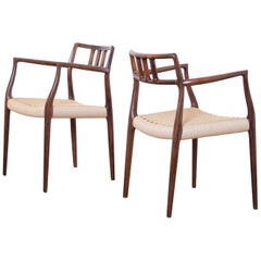 Pair of Niels Møller for J.L. Møllers Rosewood Carver Dining Chairs Model 64