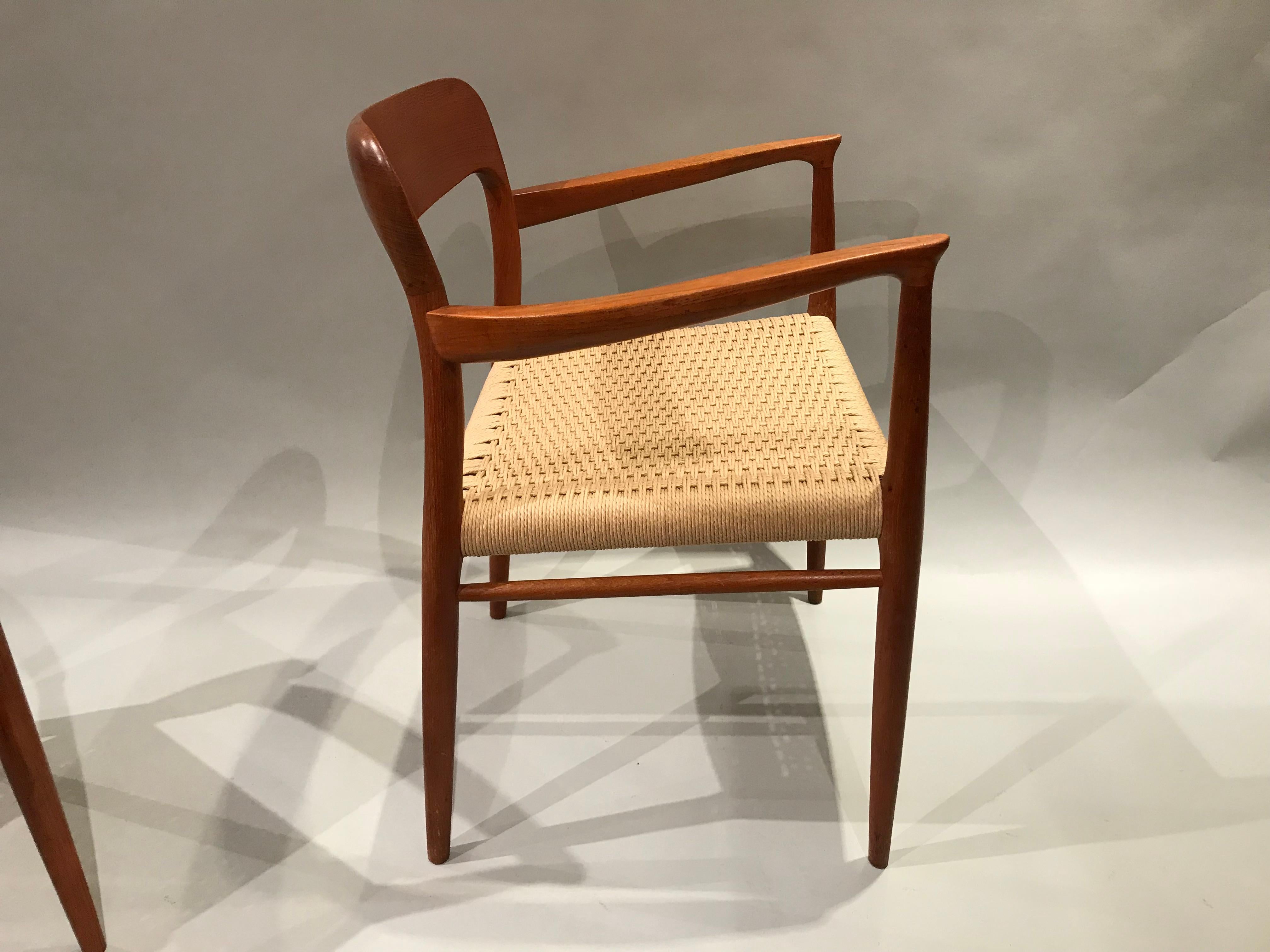 Hand-Carved Pair of Niels Møller Midcentury Danish Modern Teak Armchairs for JL Møller