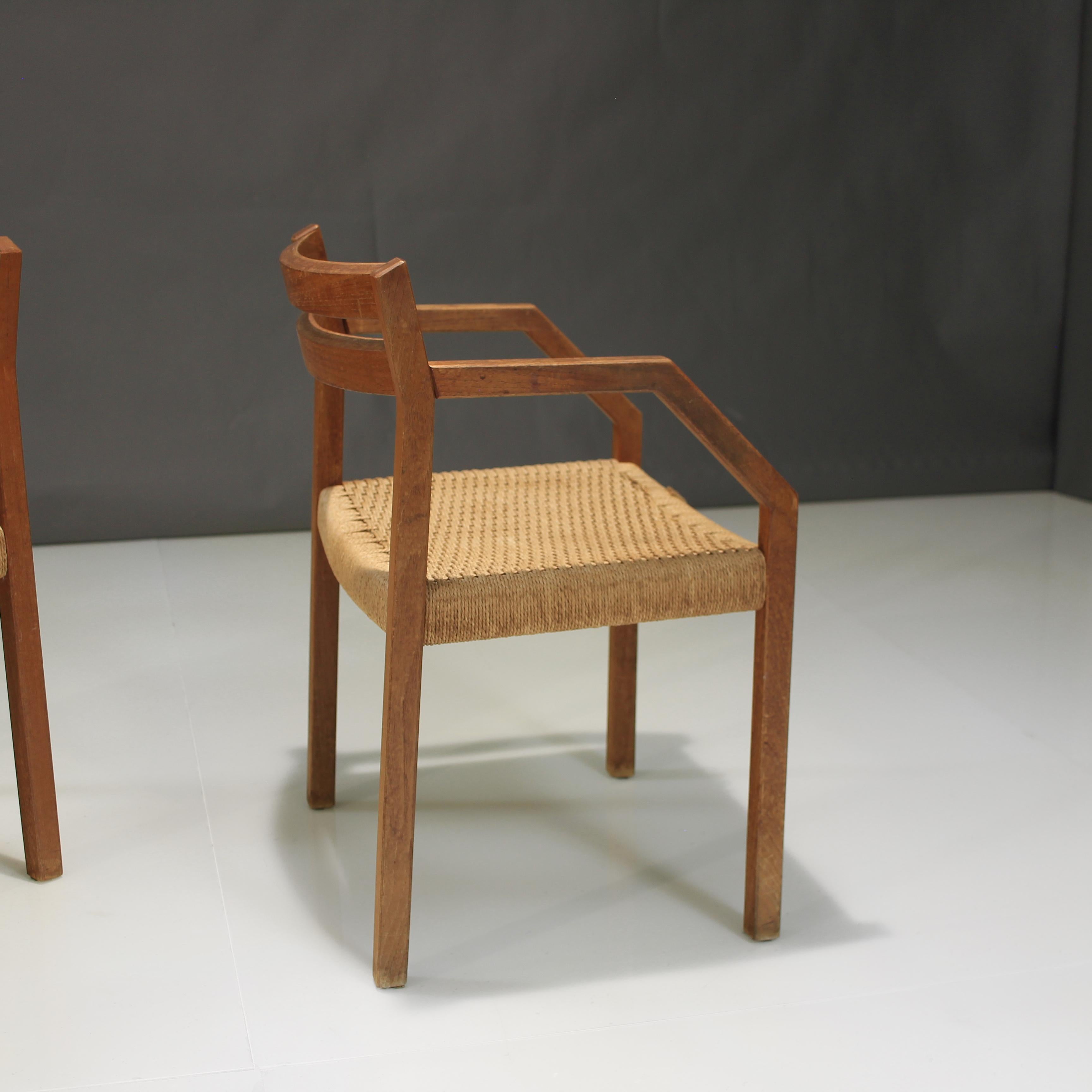 European Pair of Niels Moller Model 404 Armchairs Teak and Papercord For Sale
