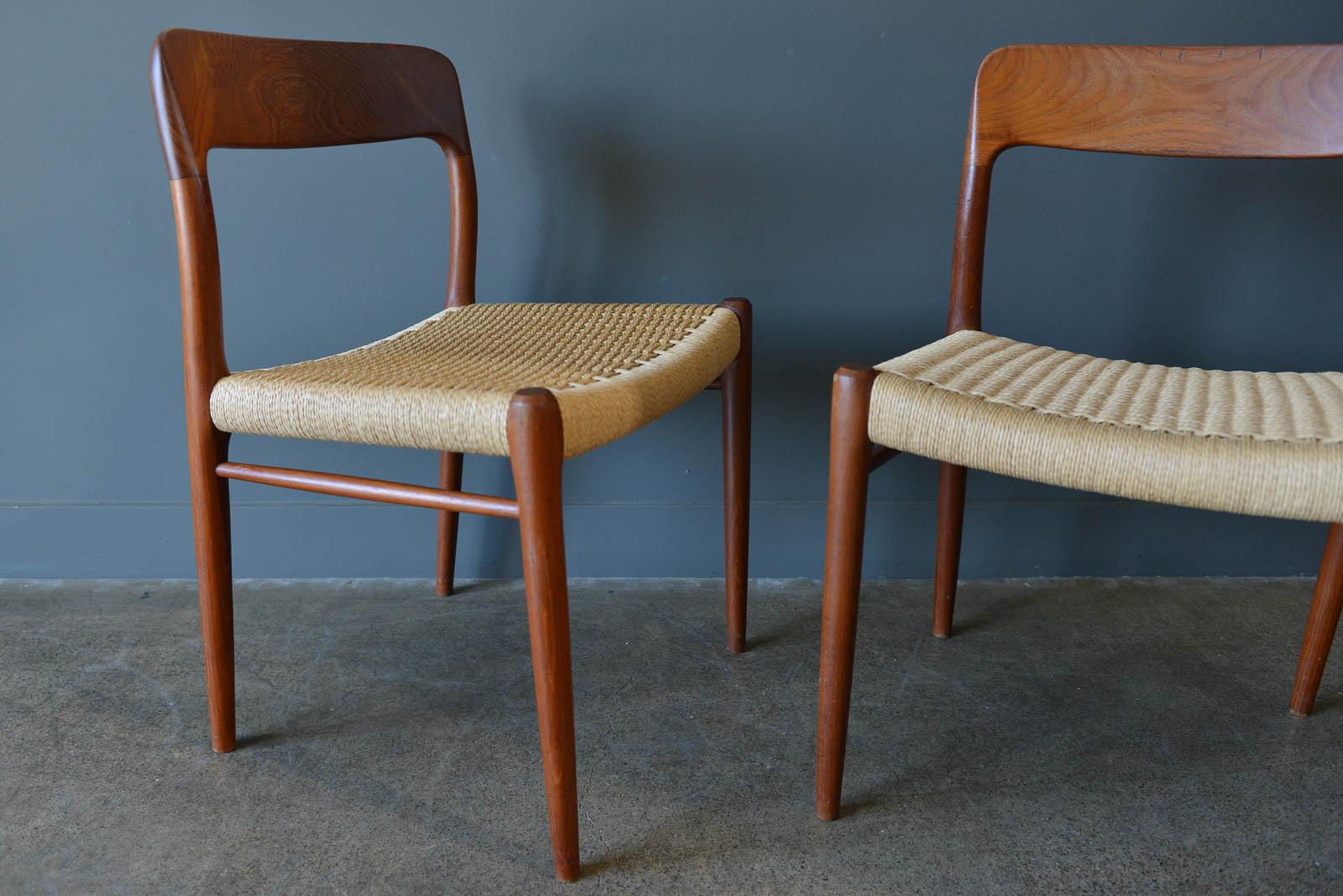 Danish Pair of Niels Moller Side or Dining Chairs, Model 75, circa 1960