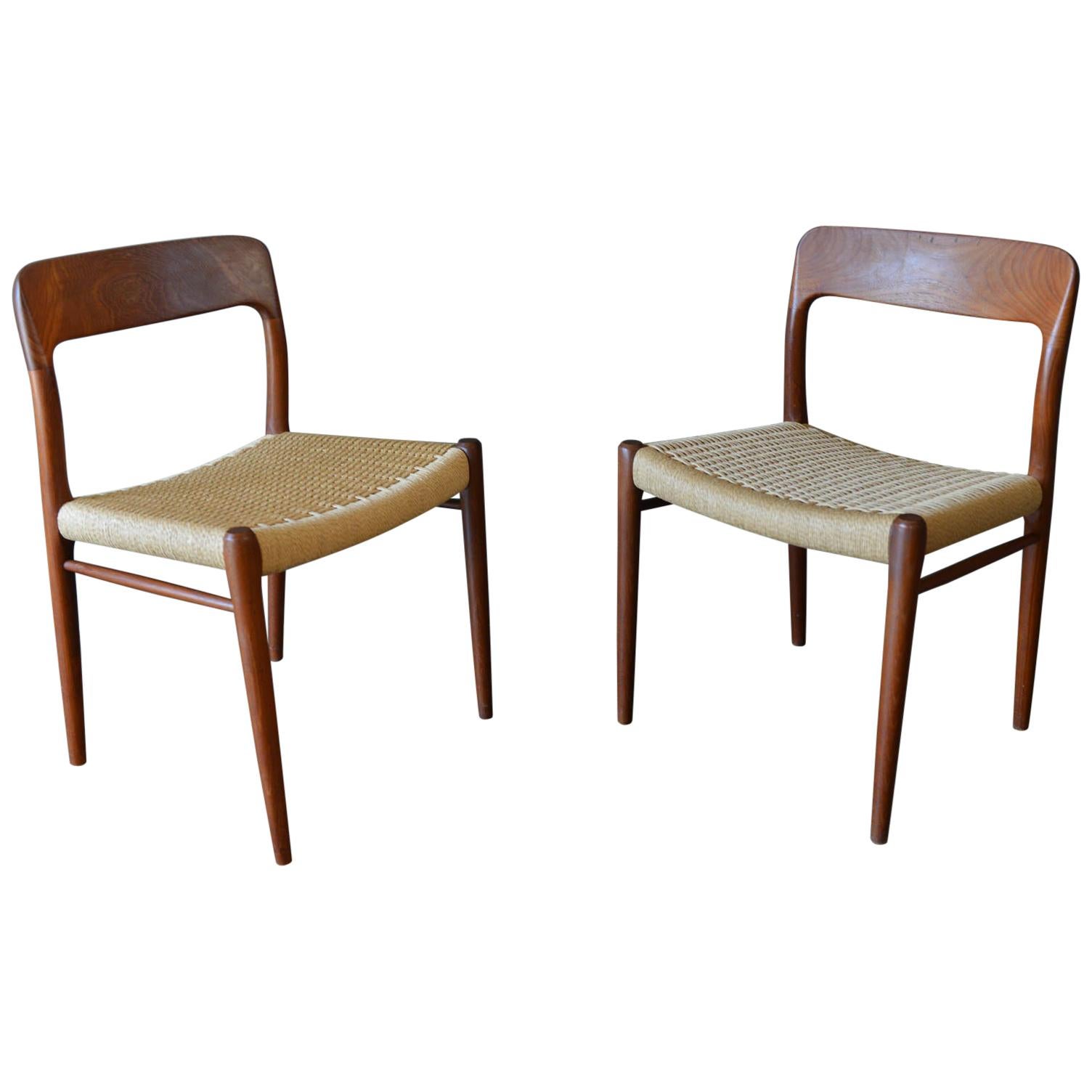 Pair of Niels Moller Side or Dining Chairs, Model 75, circa 1960