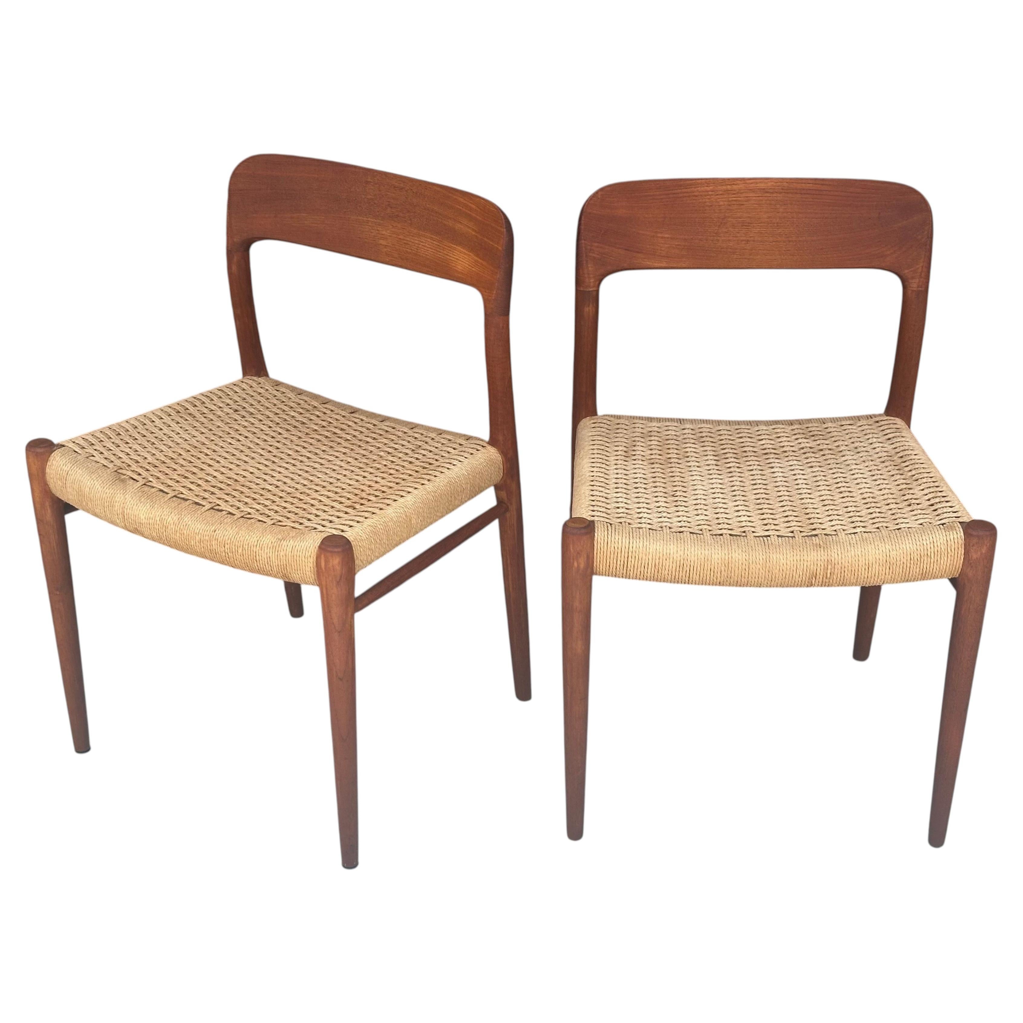 Pair of Niels Otto Møller Model 71 Teak and Danish Cord Dining Chairs