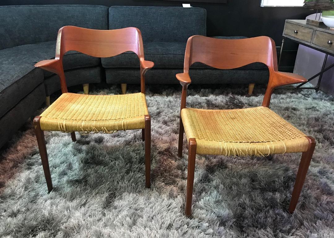 Niels Otto Moller Two Mid-Century Modern Danish Model 55 Armchairs 11