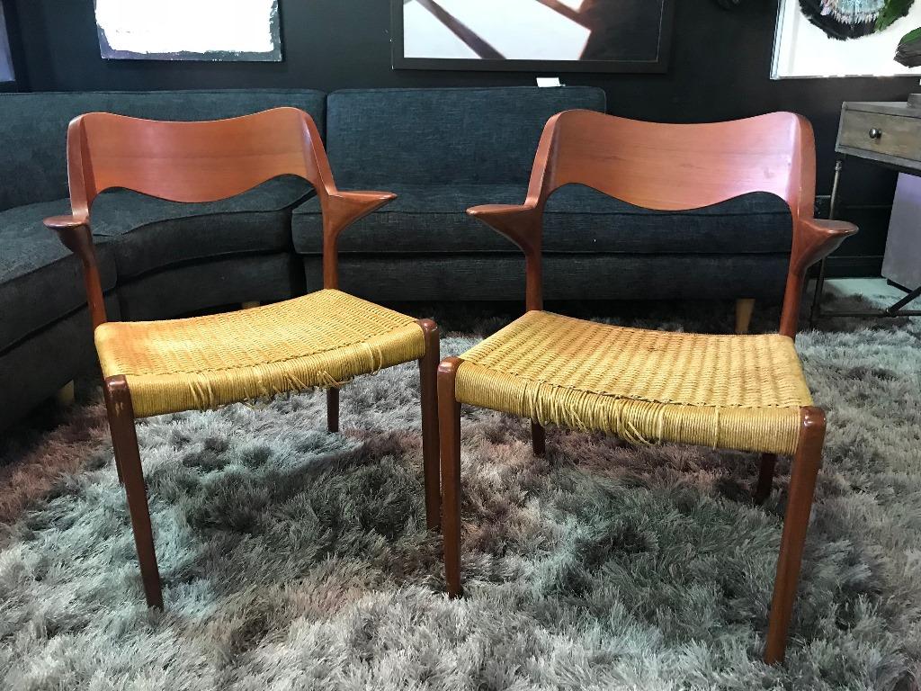 Mid-20th Century Niels Otto Moller Two Mid-Century Modern Danish Model 55 Armchairs