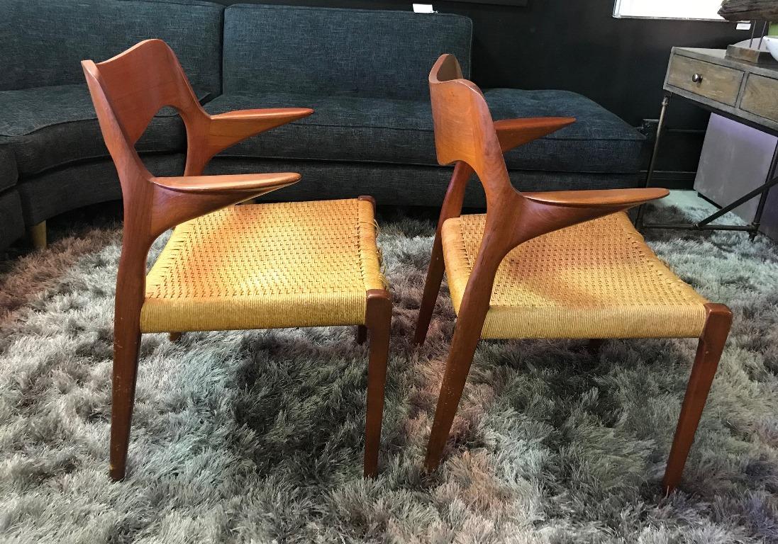 Cane Niels Otto Moller Two Mid-Century Modern Danish Model 55 Armchairs