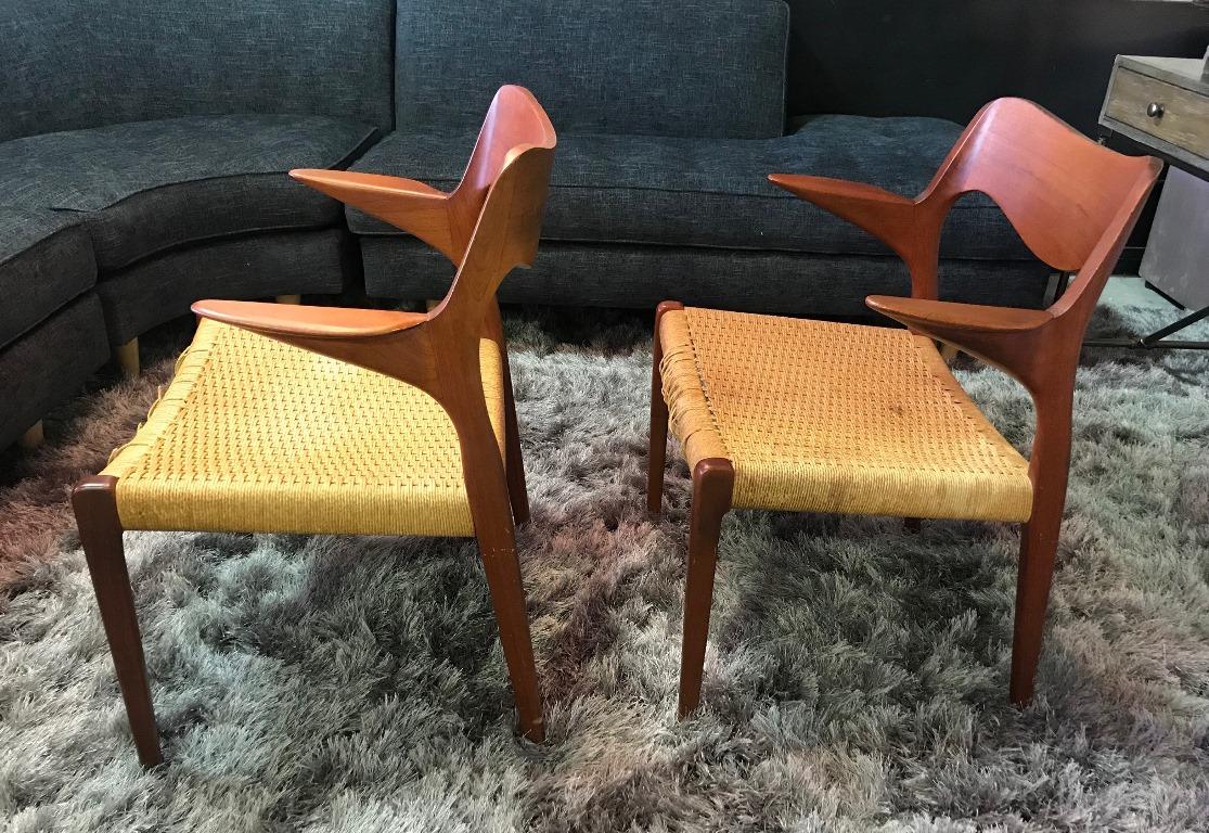 Niels Otto Moller Two Mid-Century Modern Danish Model 55 Armchairs 1