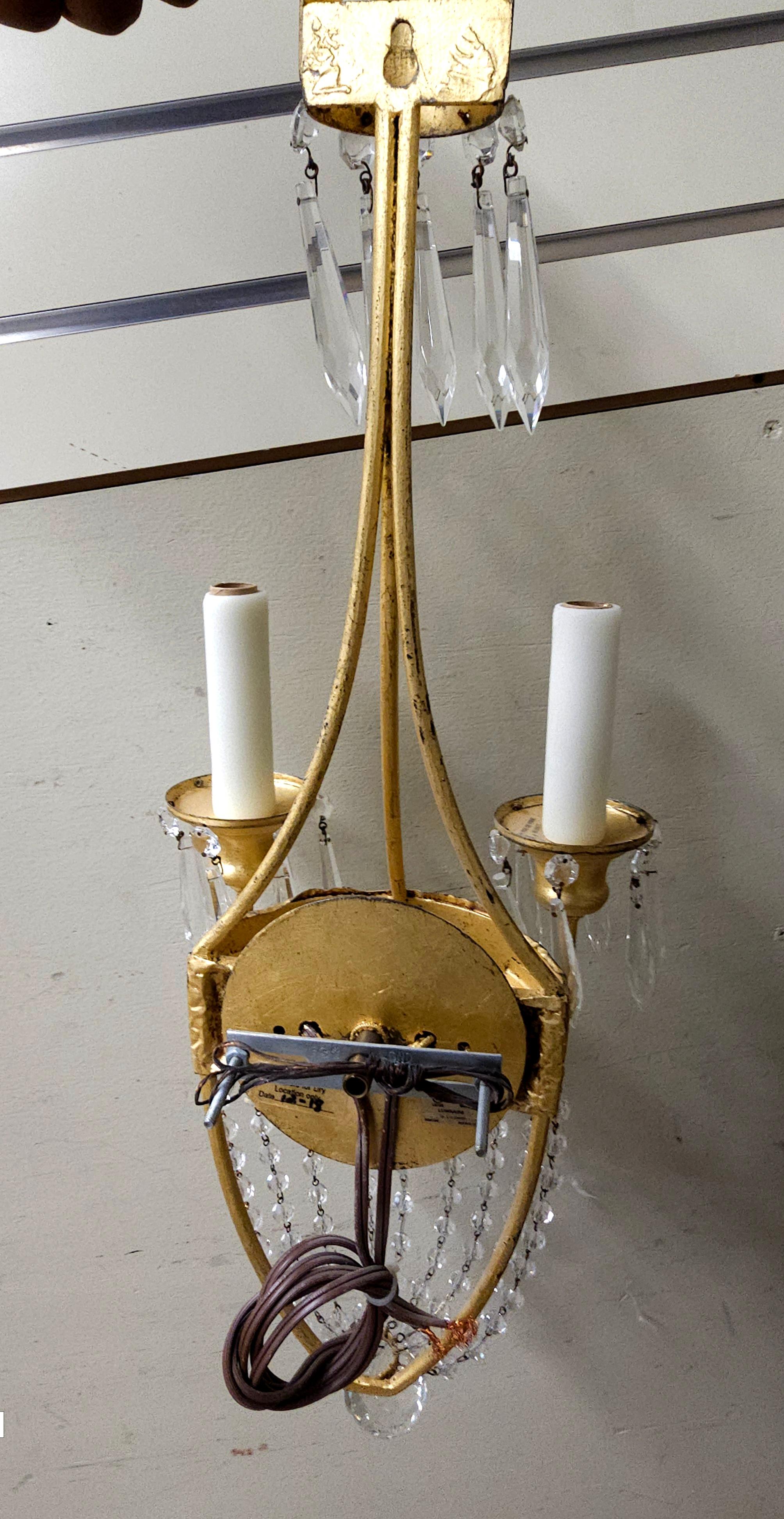 Pair of Niermann Weeks 'Neapolitan' Crystal & Gilt Metal Two Light Wall Sconces For Sale 5