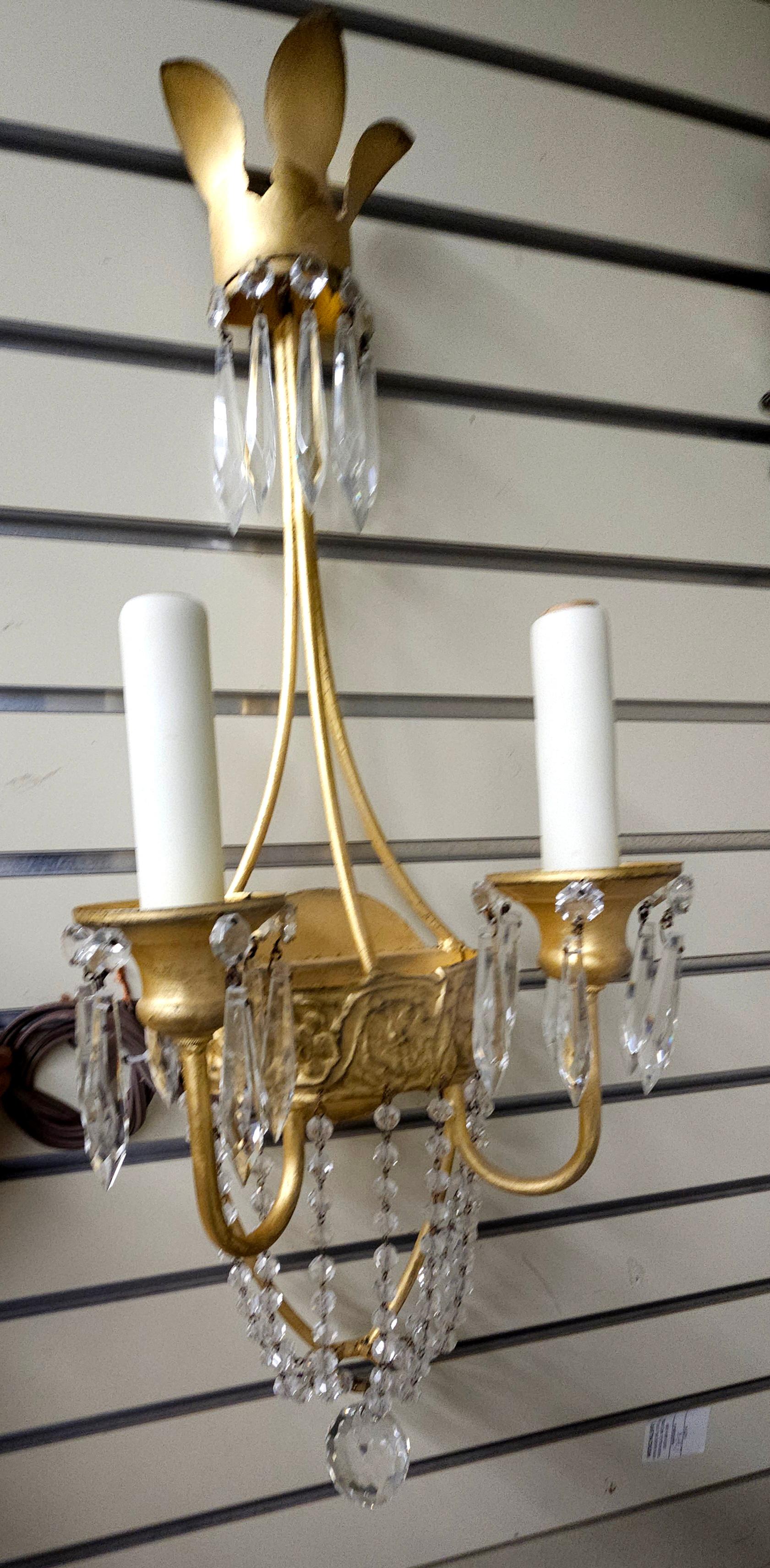 Other Pair of Niermann Weeks 'Neapolitan' Crystal & Gilt Metal Two Light Wall Sconces For Sale