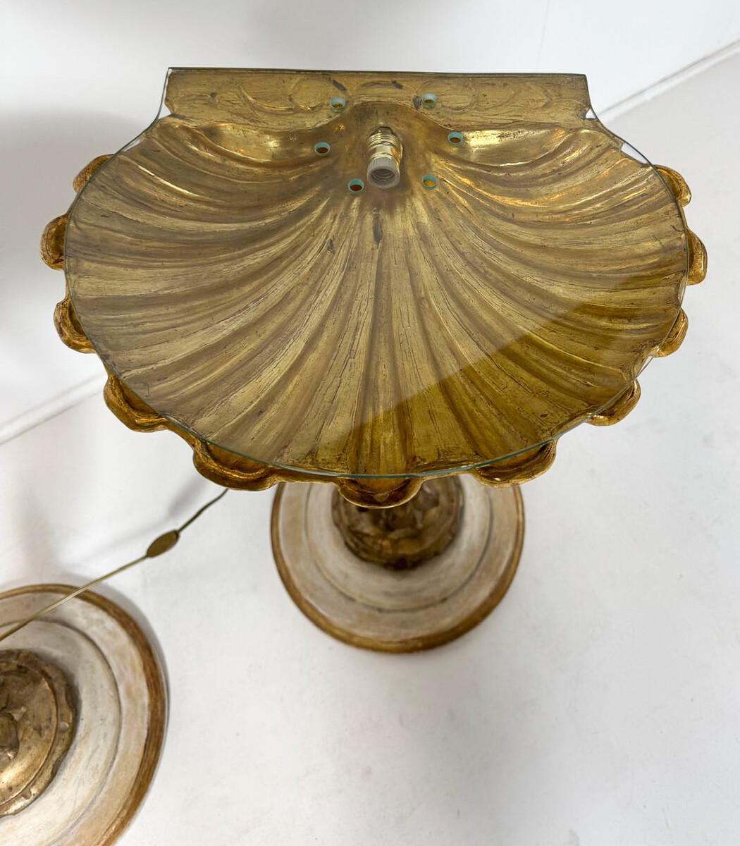 Pair of Nighstands Shell Shaped, Wood and Glass, 1900s In Good Condition For Sale In Brussels, BE