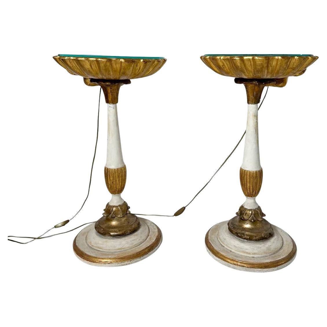 Pair of Nighstands Shell Shaped, Wood and Glass, 1900s For Sale