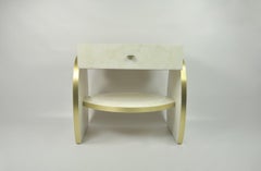 Pair of Night Stand Tables in White Rock Crystal Marquetry and brass