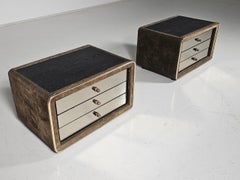 Pair of night stands in brass and suede by RUF International, 1970s