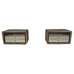 Paire de tables de nuit en laiton et daim de RUF International, 1970