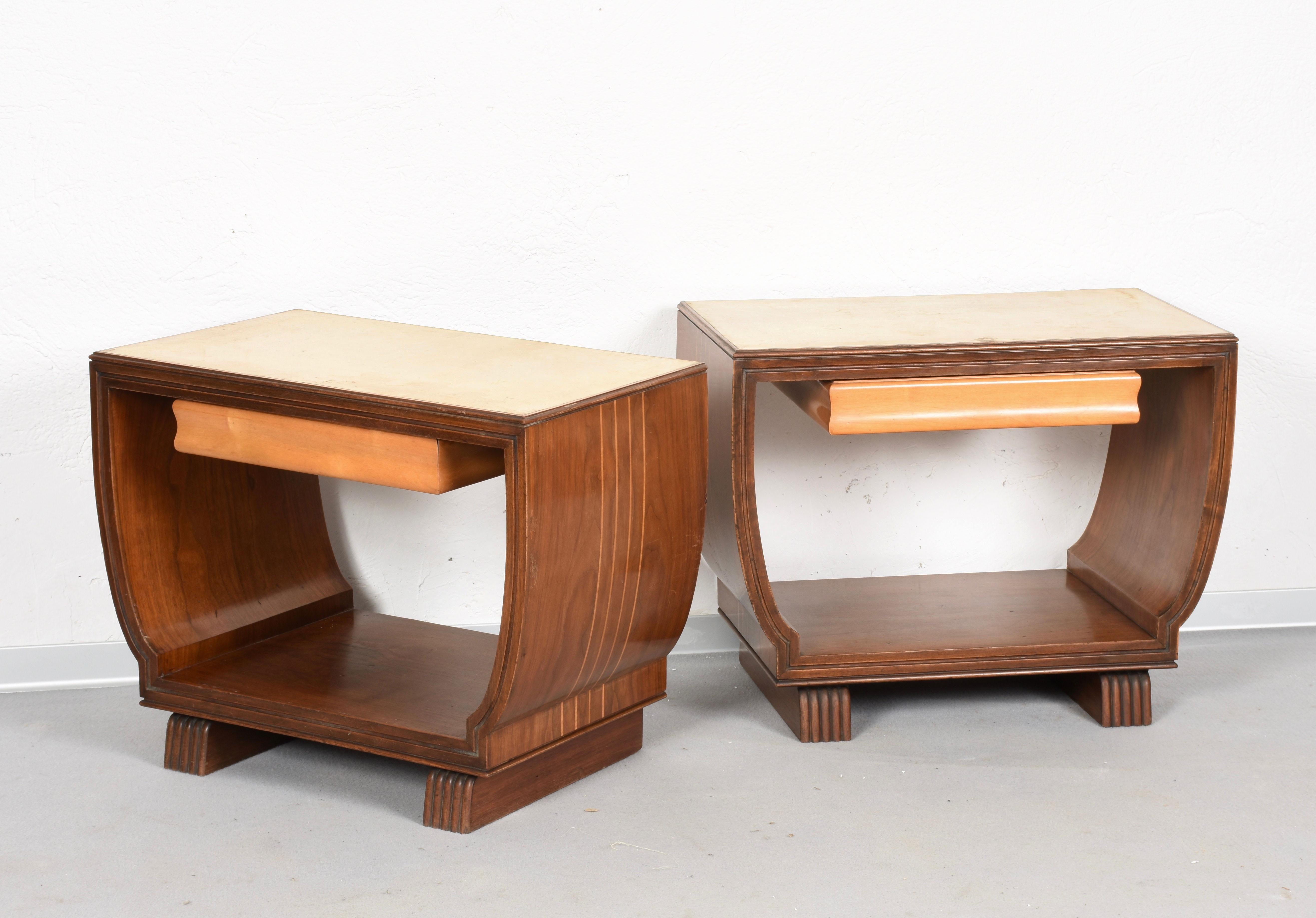 Pair of Night Stands Parchment Wood Valzania. Italian Bed Side Italy, 1930s I 9