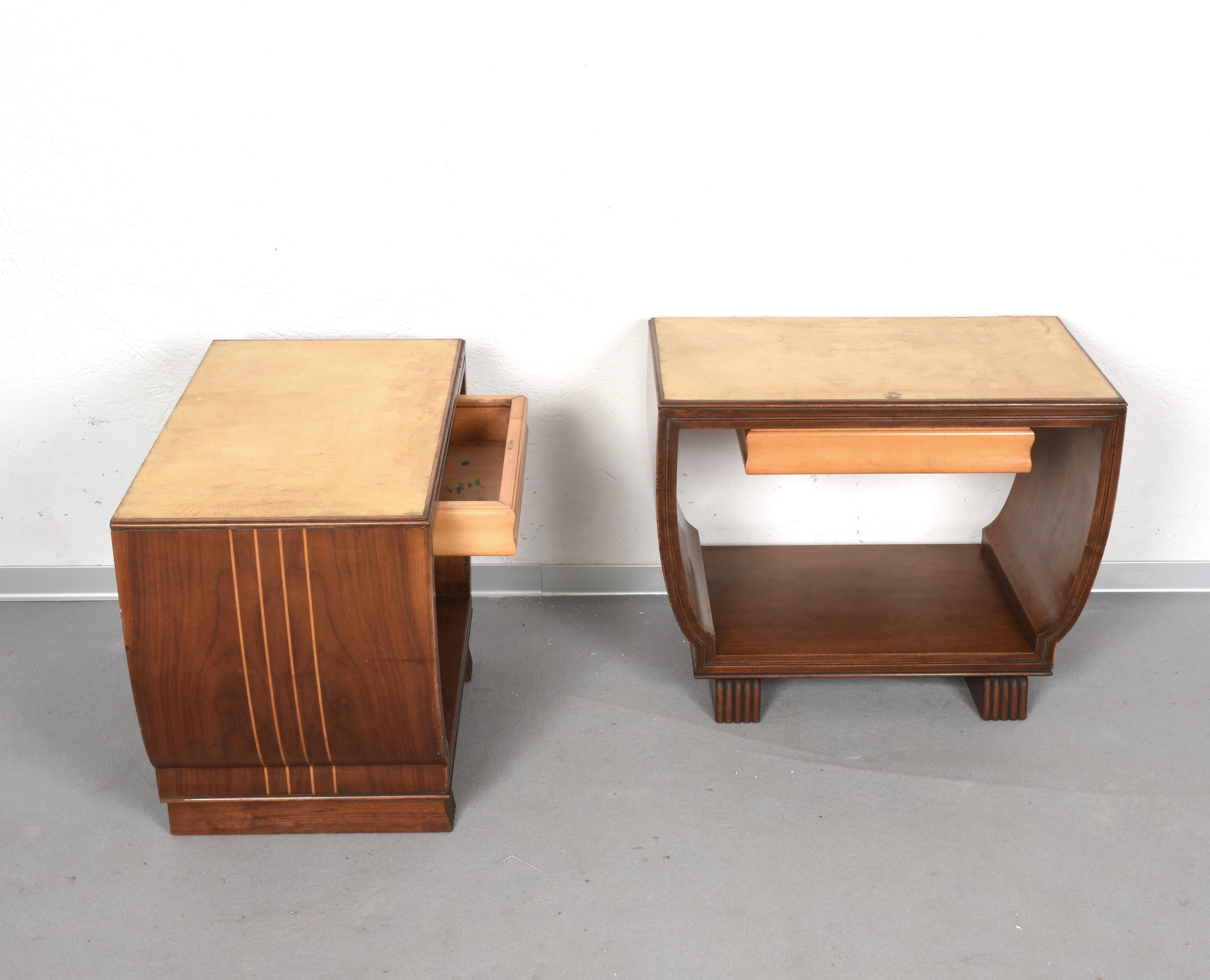 Pair of Night Stands Parchment Wood Valzania. Italian Bed Side Italy, 1930s I 2