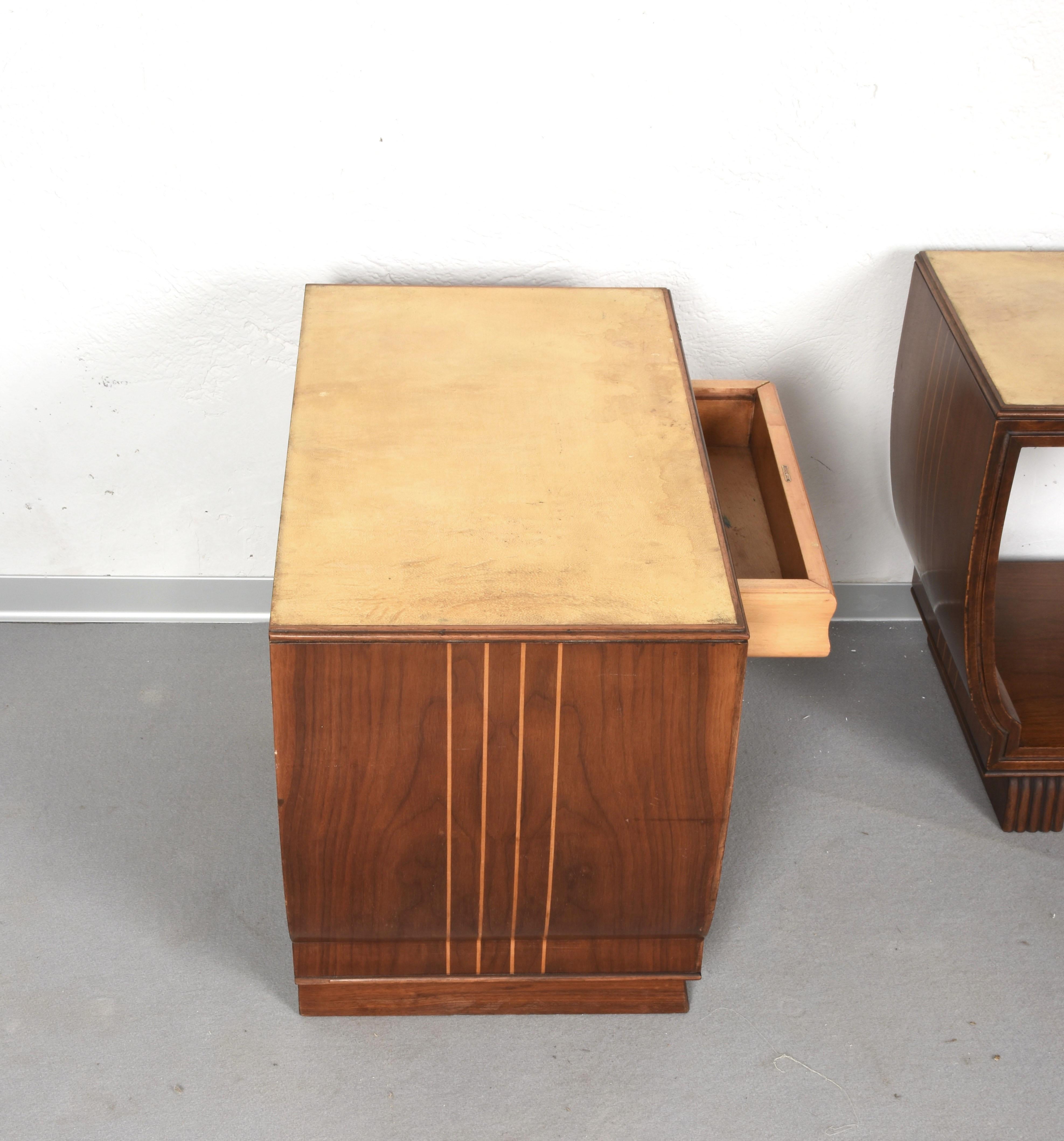 Pair of Night Stands Parchment Wood Valzania. Italian Bed Side Italy, 1930s I 3