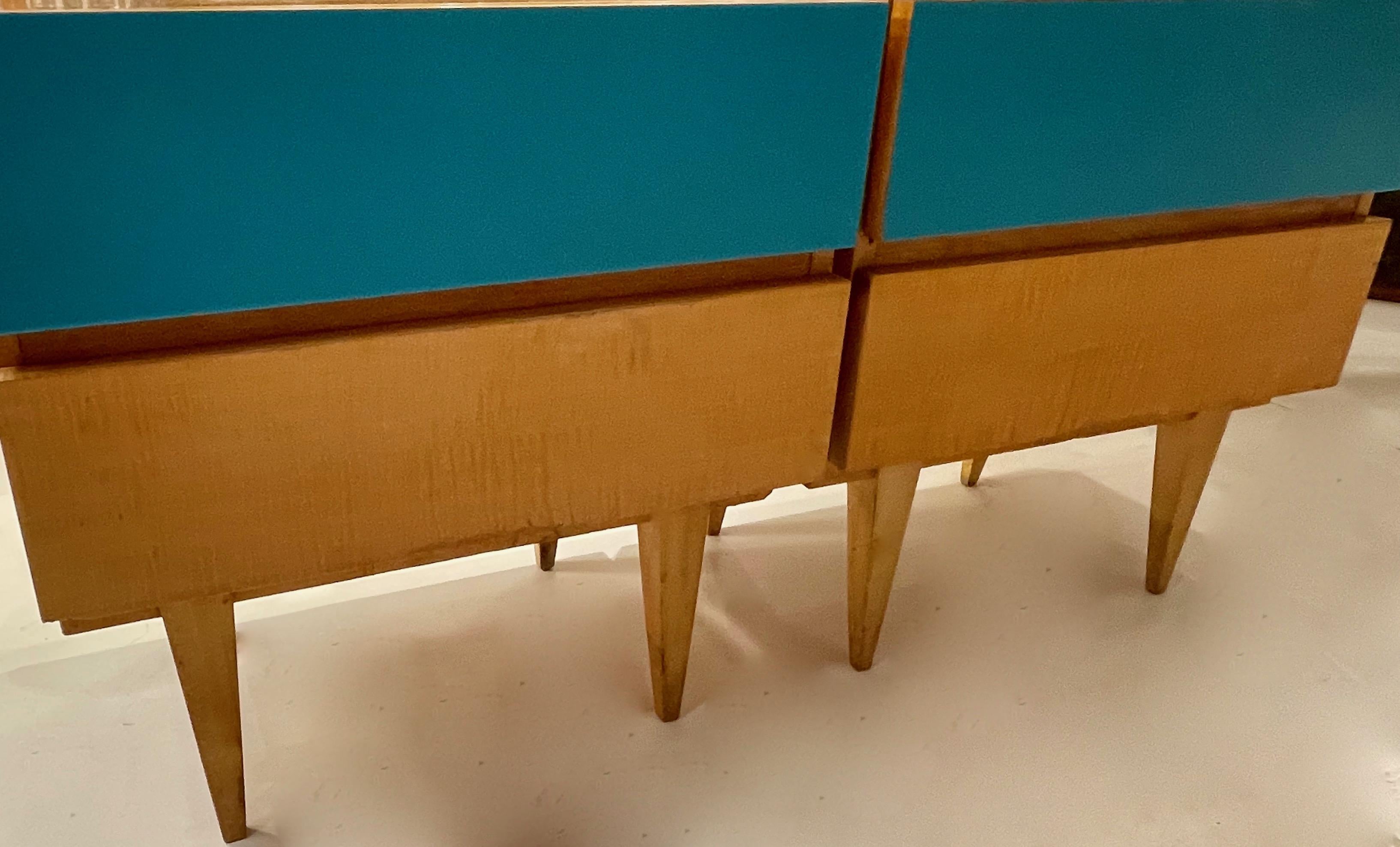 Pair of Night Stands With A Blue Drawer, In The Style Of  Gio Ponti- Italy 1950 3
