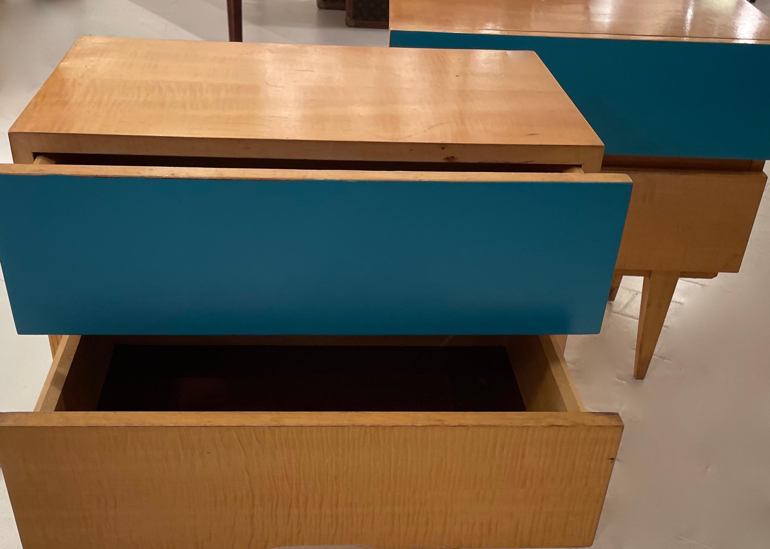 Italian Pair of Night Stands With A Blue Drawer, In The Style Of  Gio Ponti- Italy 1950