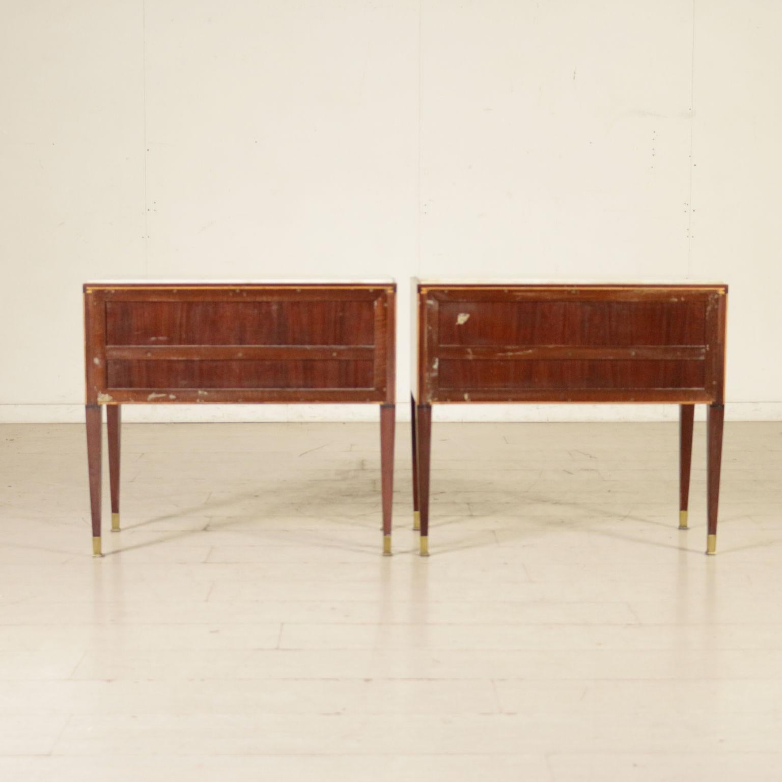 Pair of Nightstand Mahogany Brass Marble Vintage Italy, 1950s 6