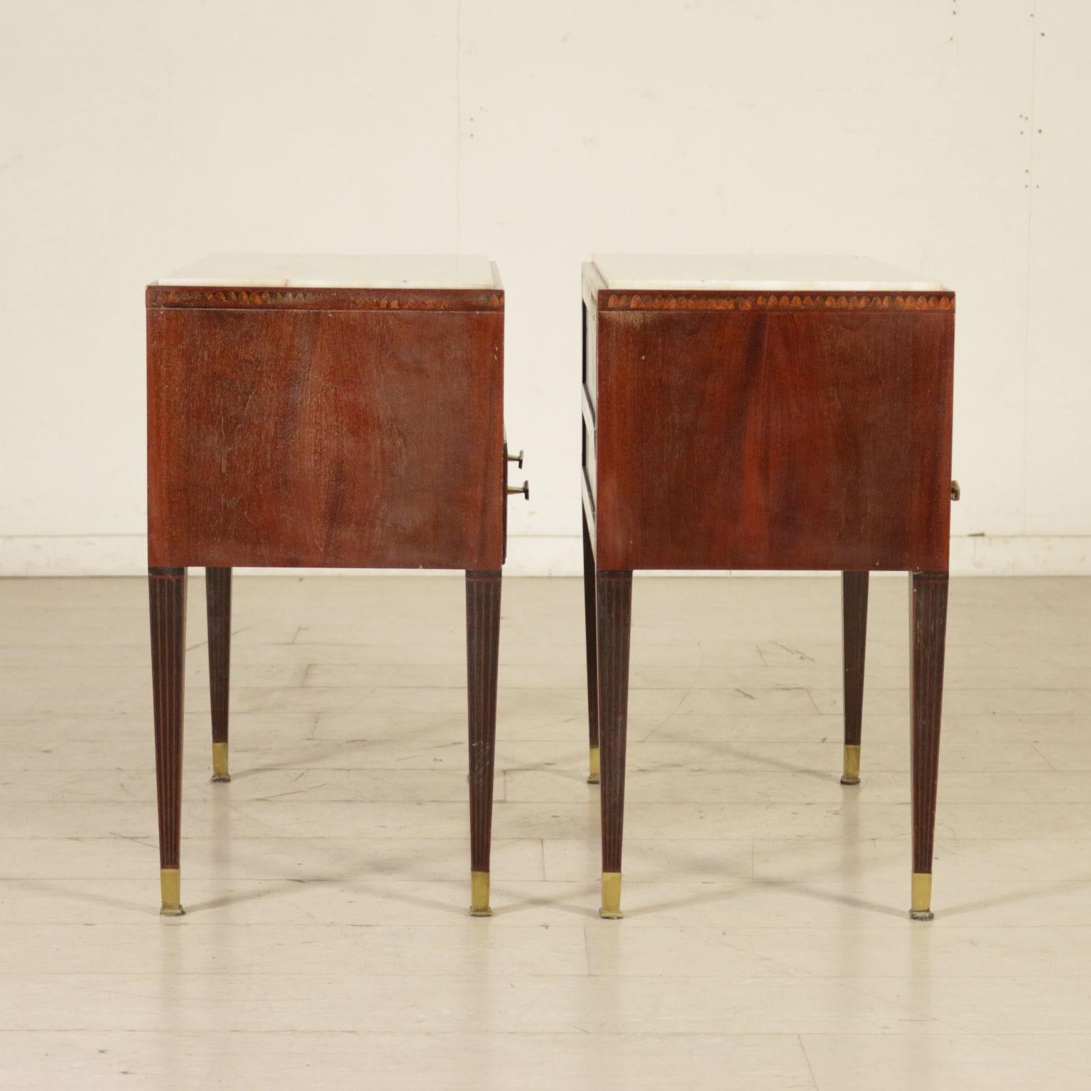 Pair of Nightstand Mahogany Brass Marble Vintage Italy, 1950s 8