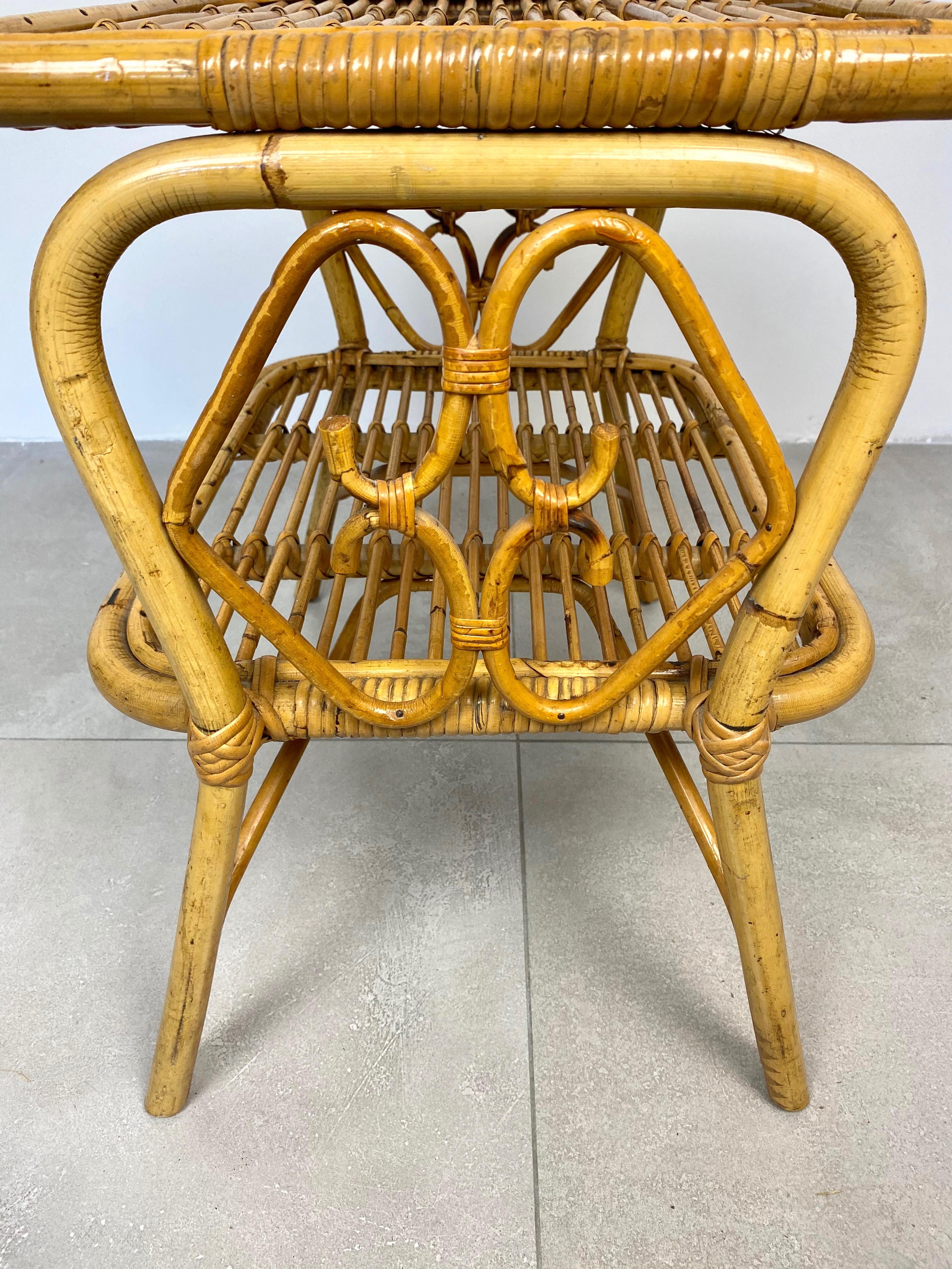 Pair of Nightstand Side Table in Bamboo Rattan, Italy, 1970s 1