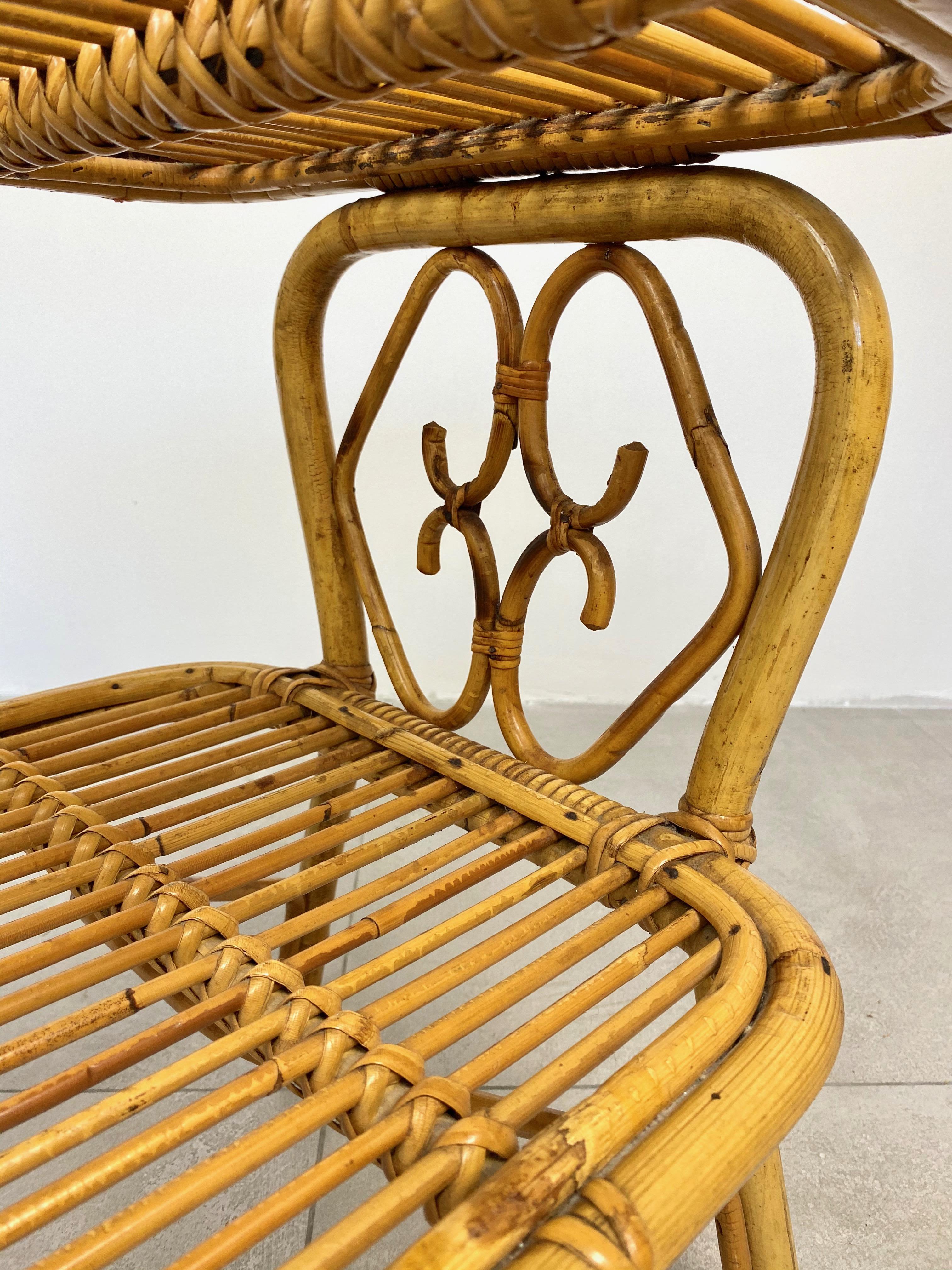 Pair of Nightstand Side Table in Bamboo Rattan, Italy, 1970s 2