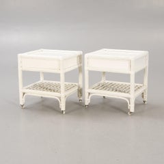 Pair of Nightstand White Lacquer Bamboo and Wood by DUX, Sweden, 1960