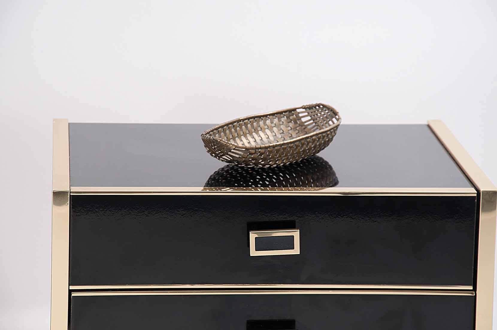 Pair of Nightstands, Black Lacquered and Brass, from France, 1970 2