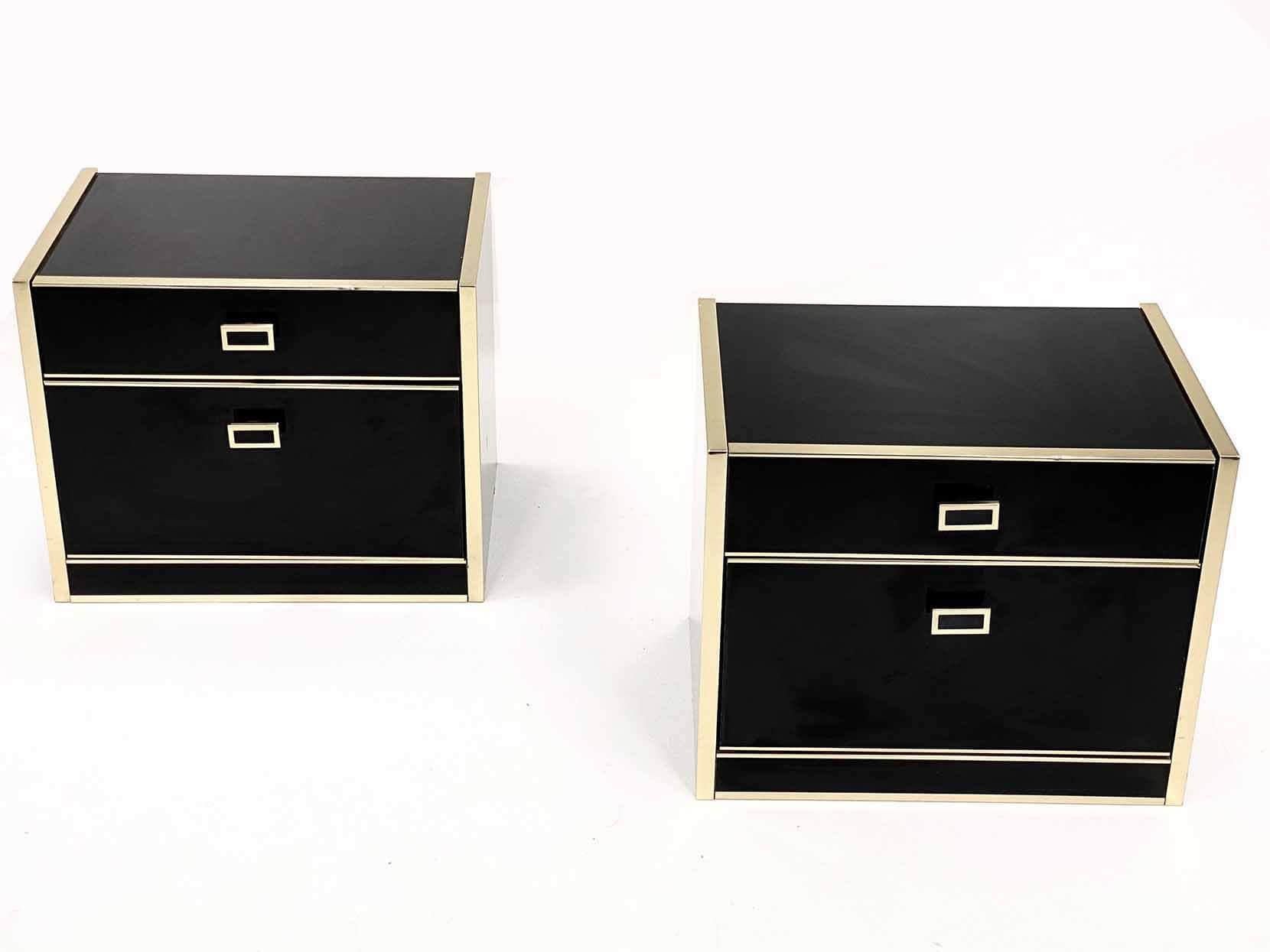 Pair of Nightstands, Black Lacquered and Brass, from France, 1970 3