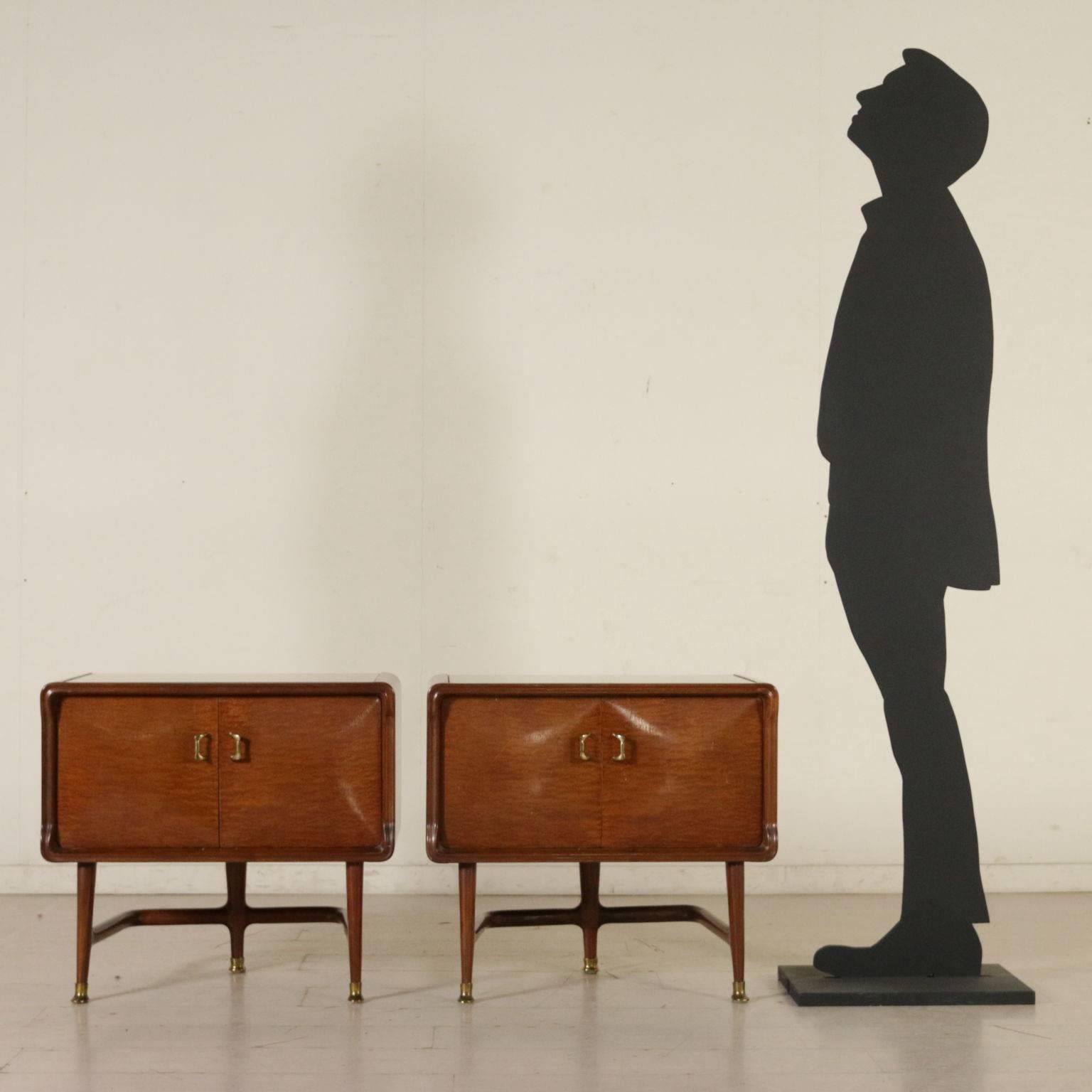 A pair of nightstands, brier veneer, retro treated glass. Manufactured in Italy, 1950s.
