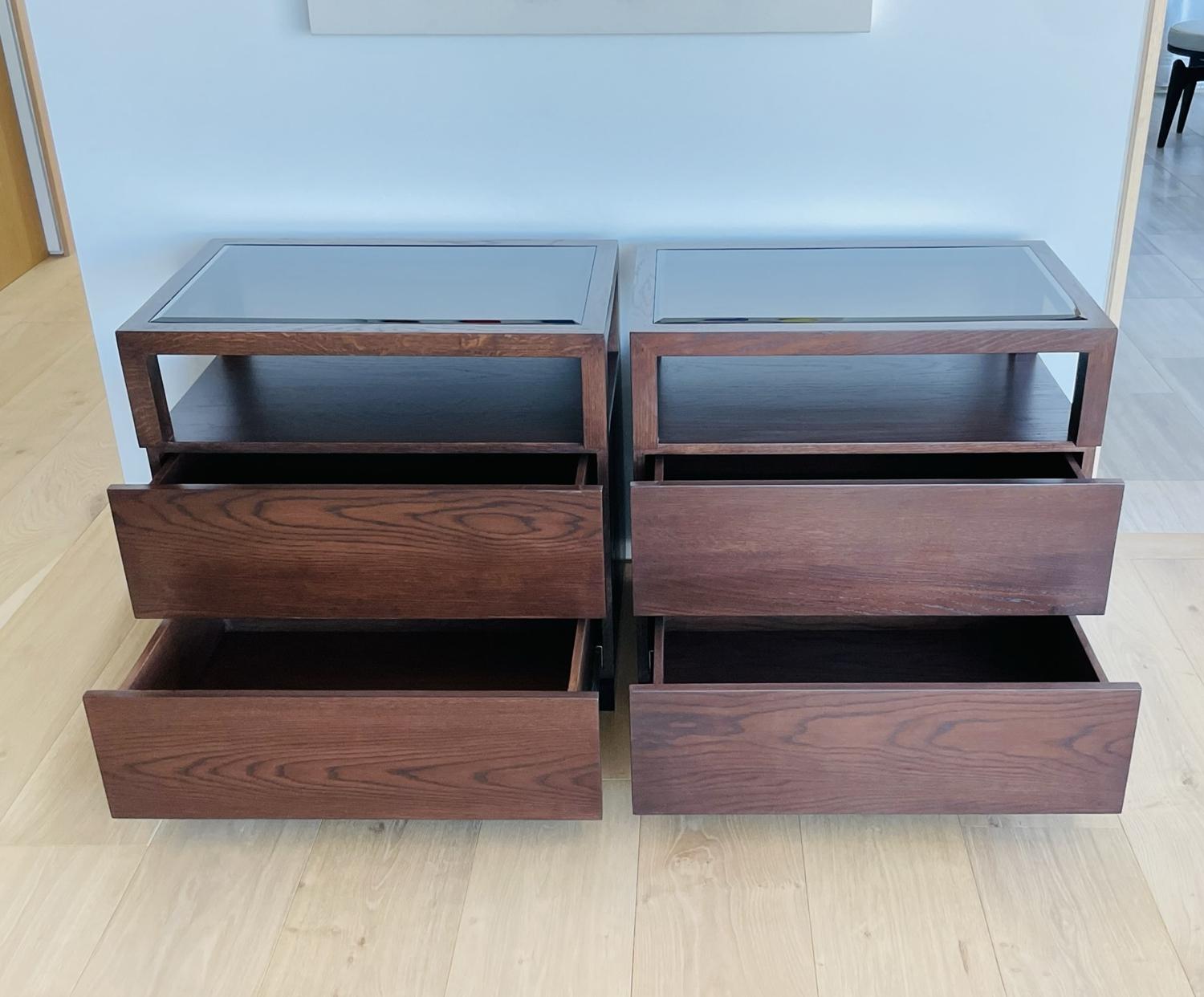 Pair of Nightstands by Cain Modern Made in Solid Oak and Bronzed Lucite For Sale 5