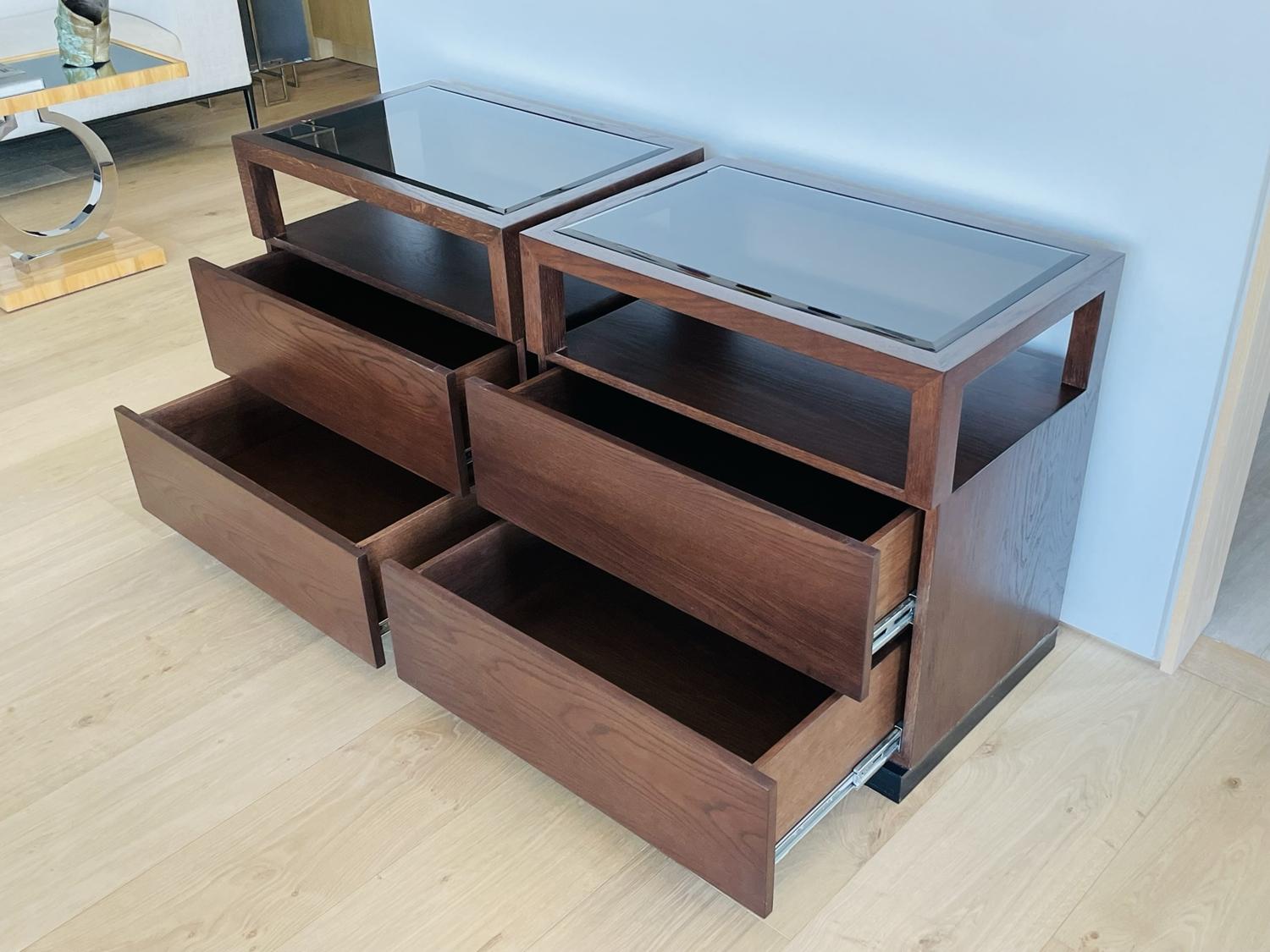 Pair of Nightstands by Cain Modern Made in Solid Oak and Bronzed Lucite For Sale 6