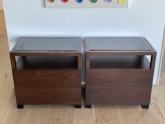 Pair of Nightstands by Cain Modern Made in Solid Oak and Bronzed Lucite