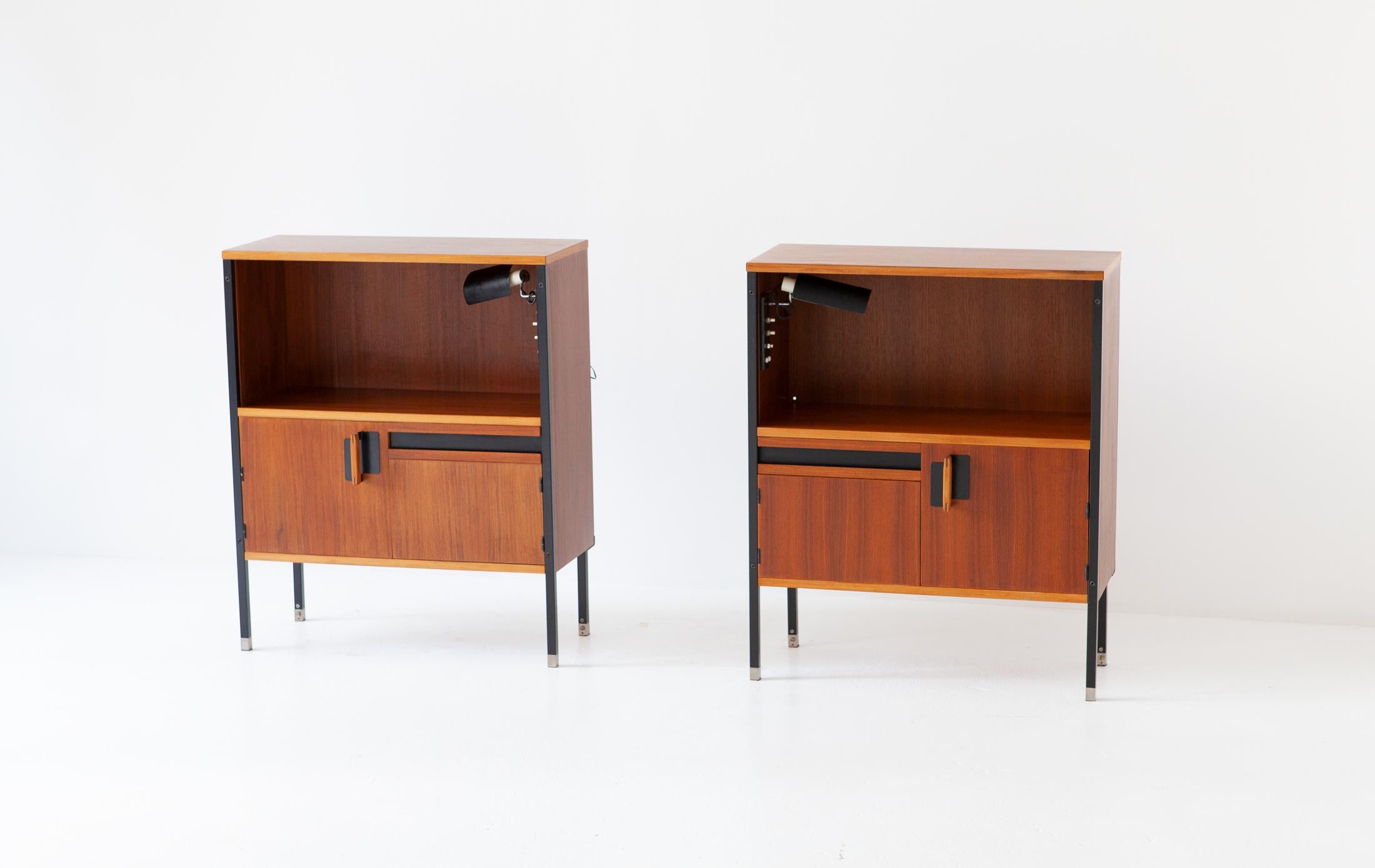 Metal Pair of Nightstands by Ico Parisi for MIM with Gino Sarfatti Lamps, 1958