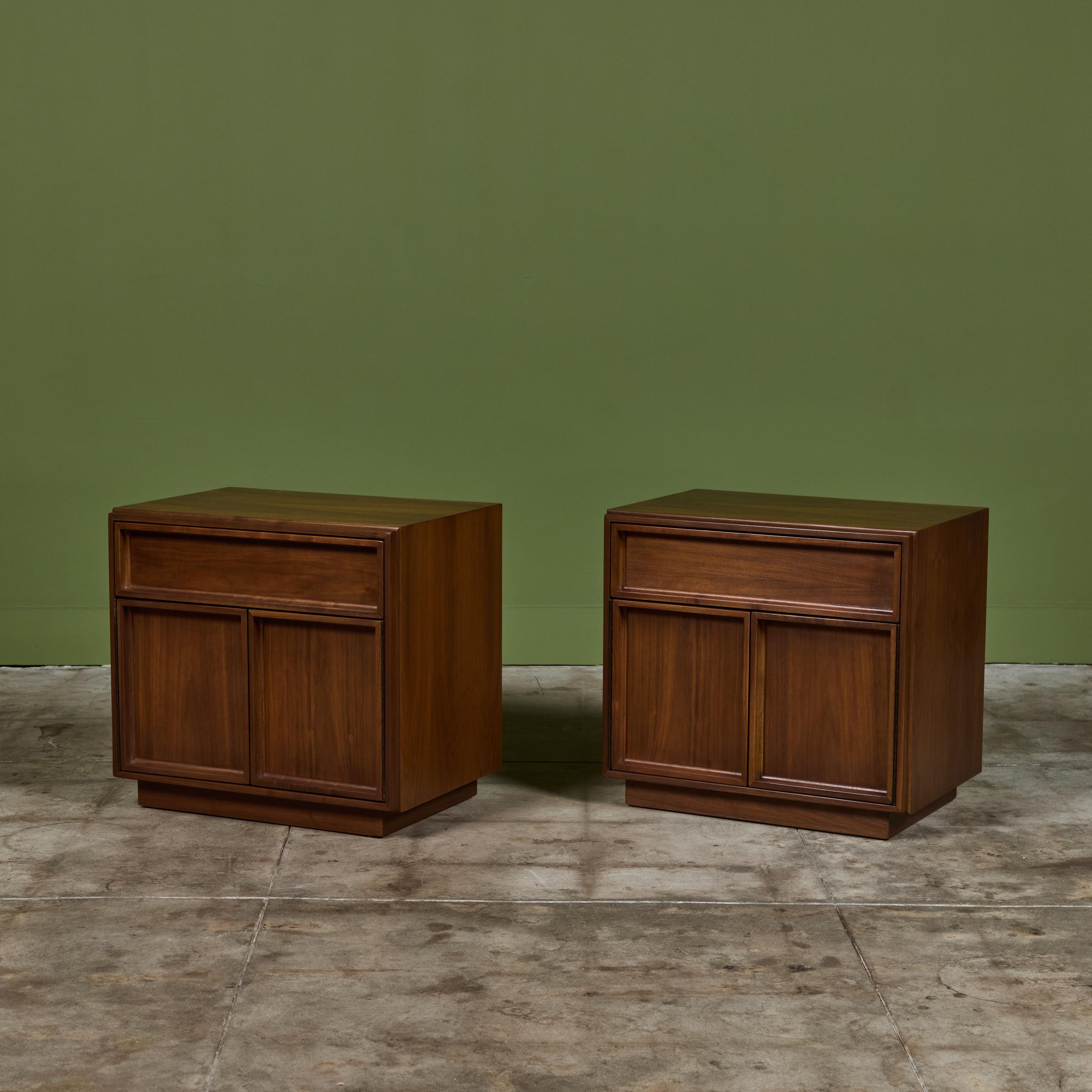 Walnut Pair of Nightstands by John Keal for Brown Saltman