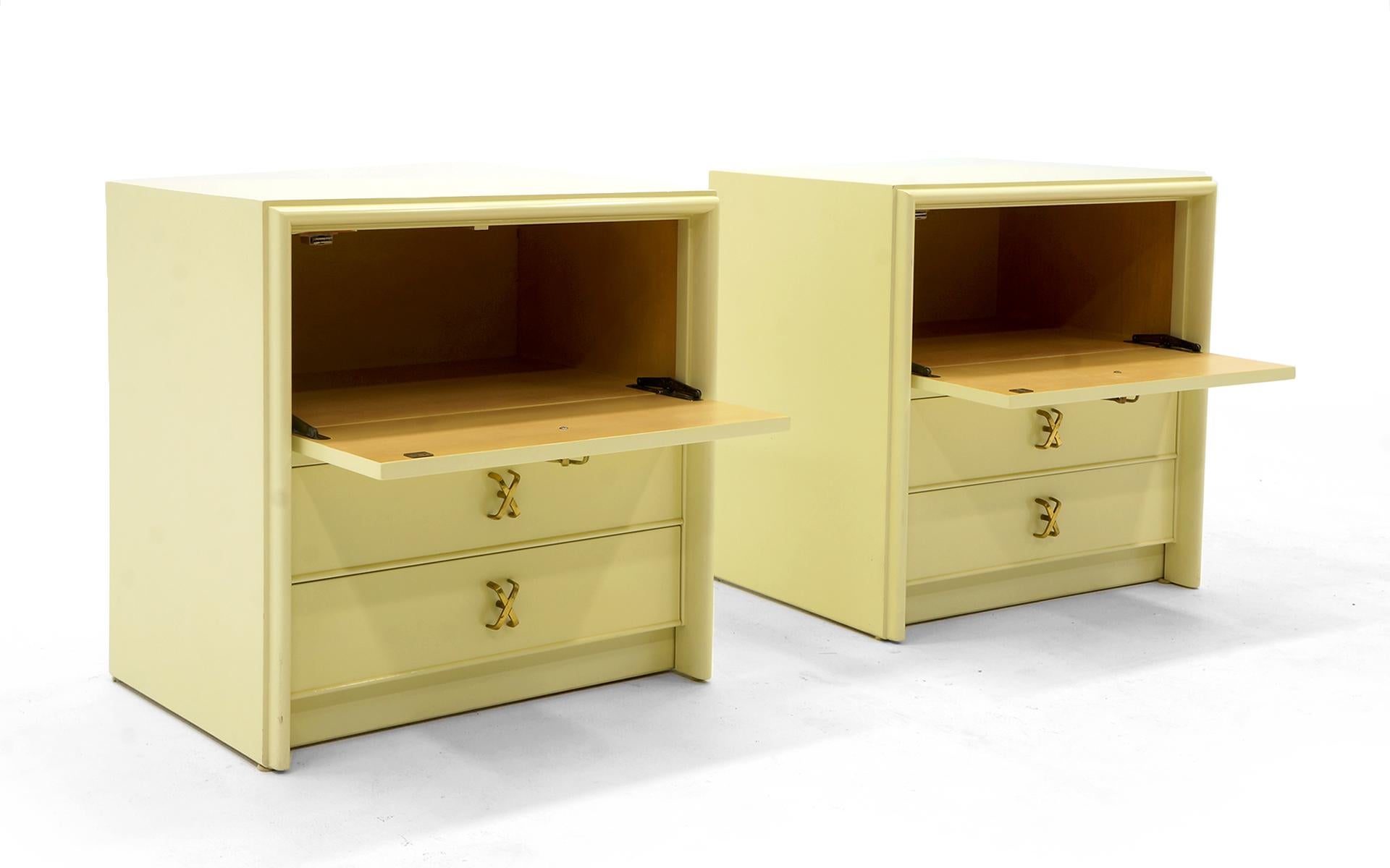 Mid-Century Modern Pair of Nightstands by Paul Frankl, All Original Including the Brass X Pulls