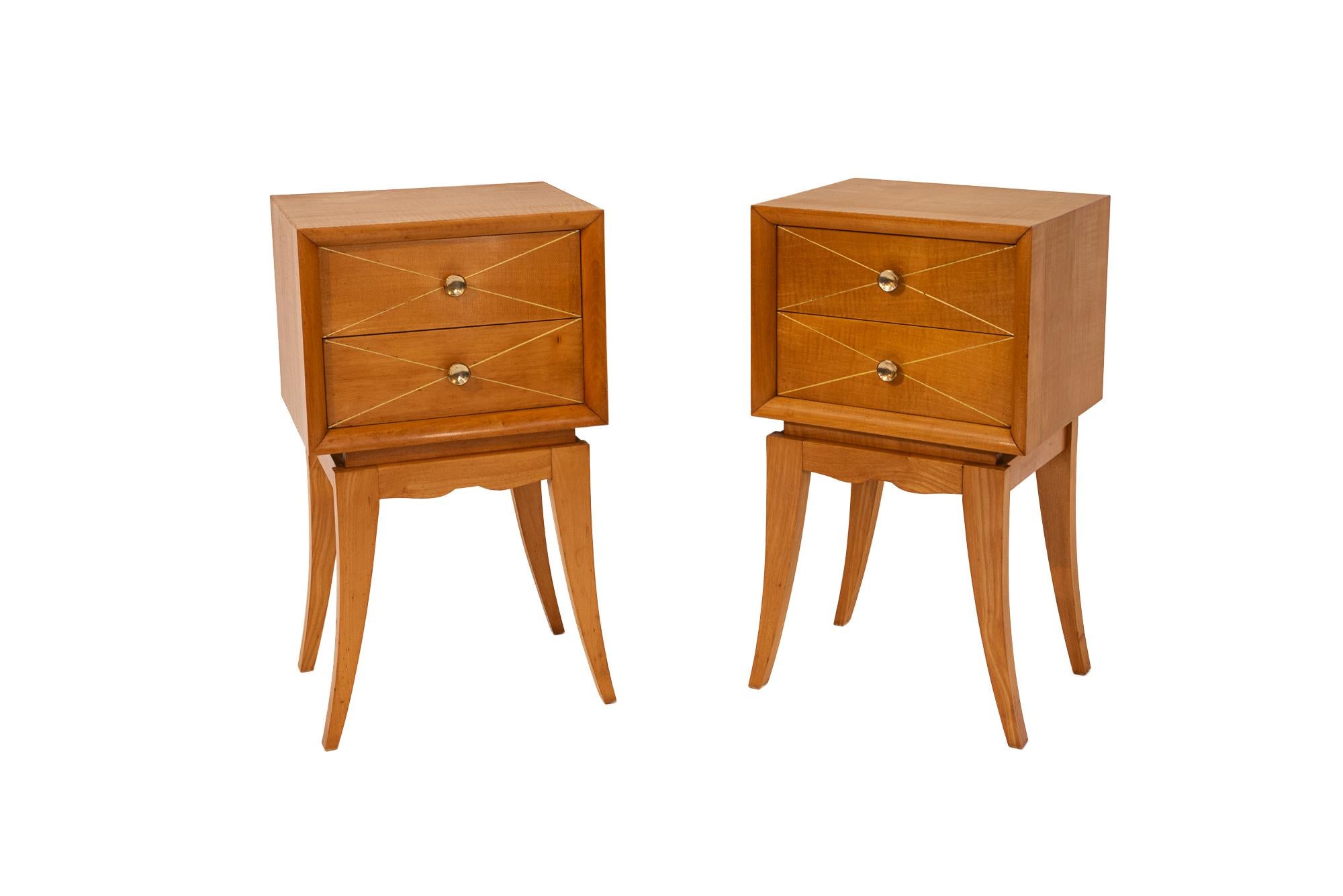 Pair of nightstands by Suzanne Guiguichon,
wood,
circa 1970, France.
Measures: Height 58 cm, width 33 cm, depth 27 cm.
       