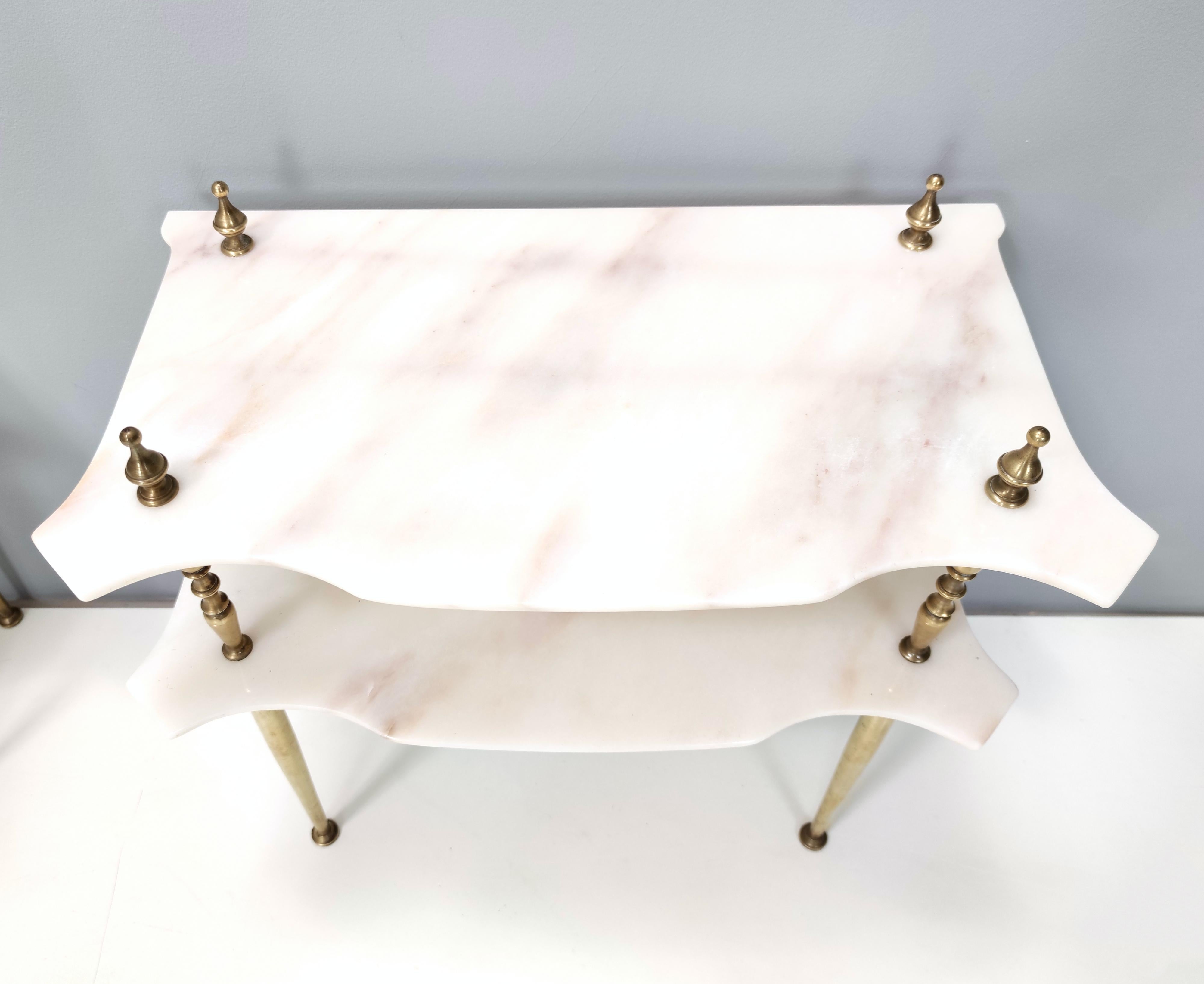 Pair of Nightstands / Console Tables with Marble Tops and Brass Legs, Italy 4