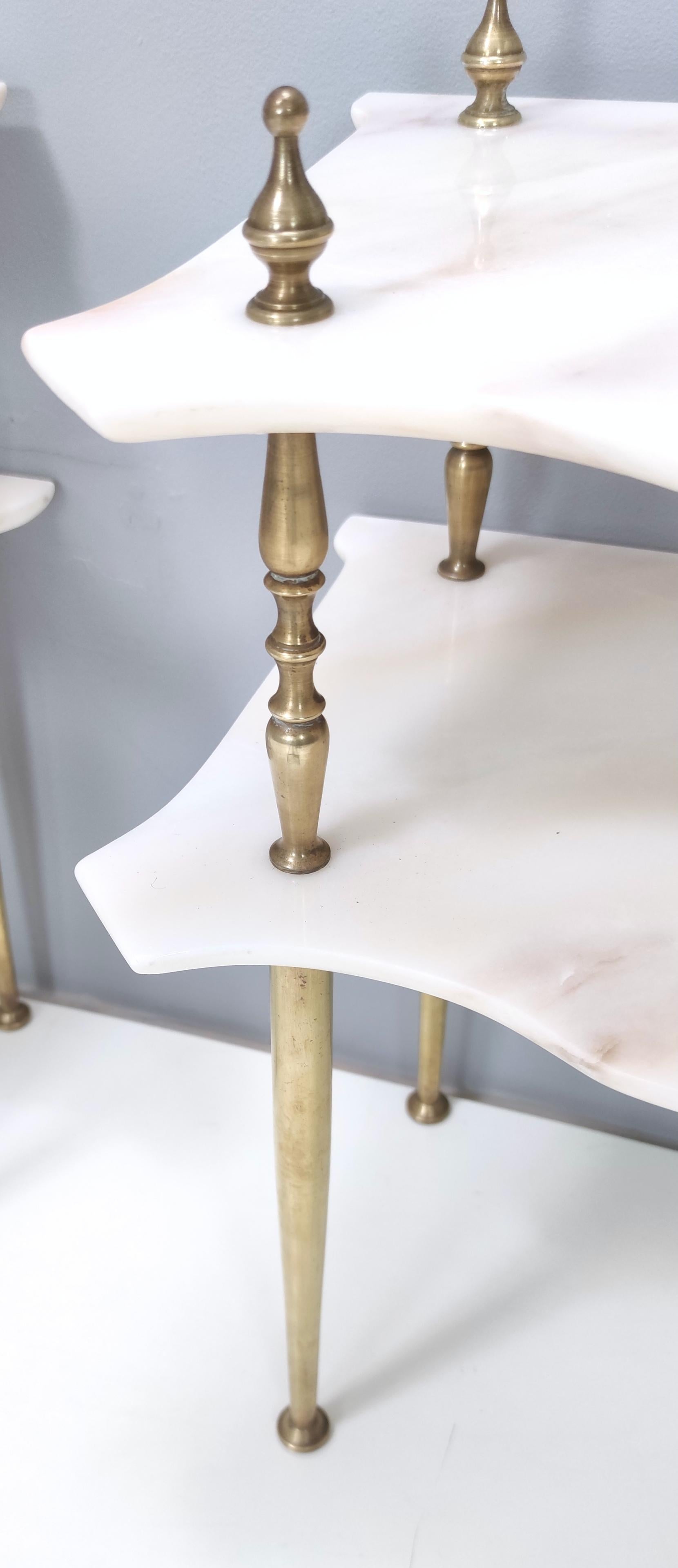 Pair of Nightstands / Console Tables with Marble Tops and Brass Legs, Italy 6