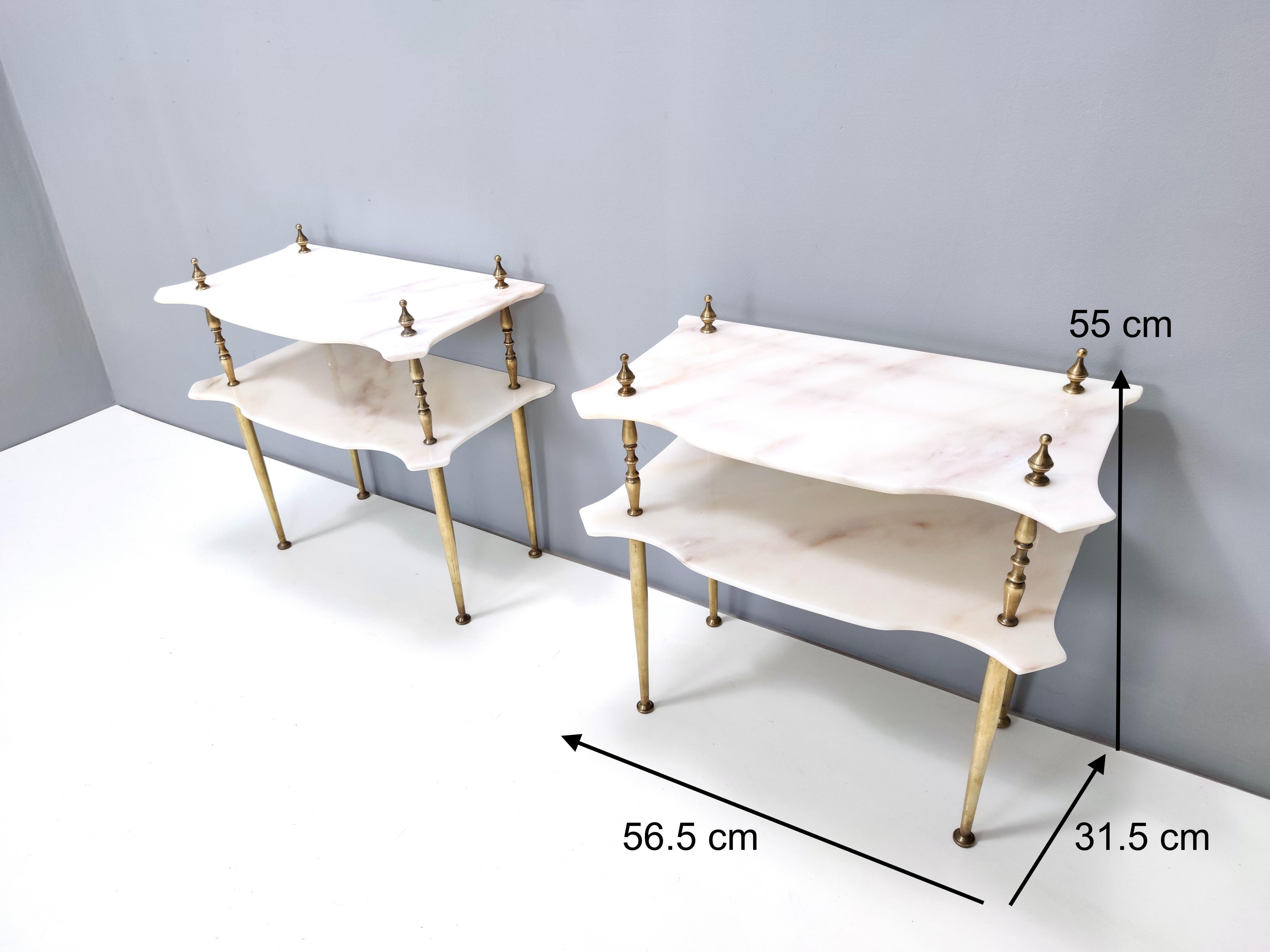 Pair of Nightstands / Console Tables with Marble Tops and Brass Legs, Italy 7