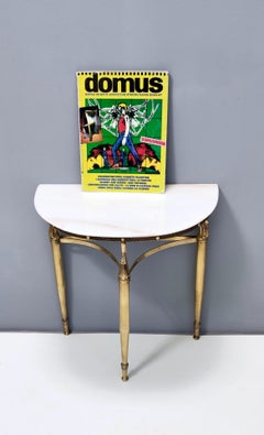 Pair of Nightstands / Console Tables with Marble Tops and Brass Legs, Italy