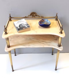 Pair of Nightstands / Console Tables with Marble Tops and Brass Legs, Italy
