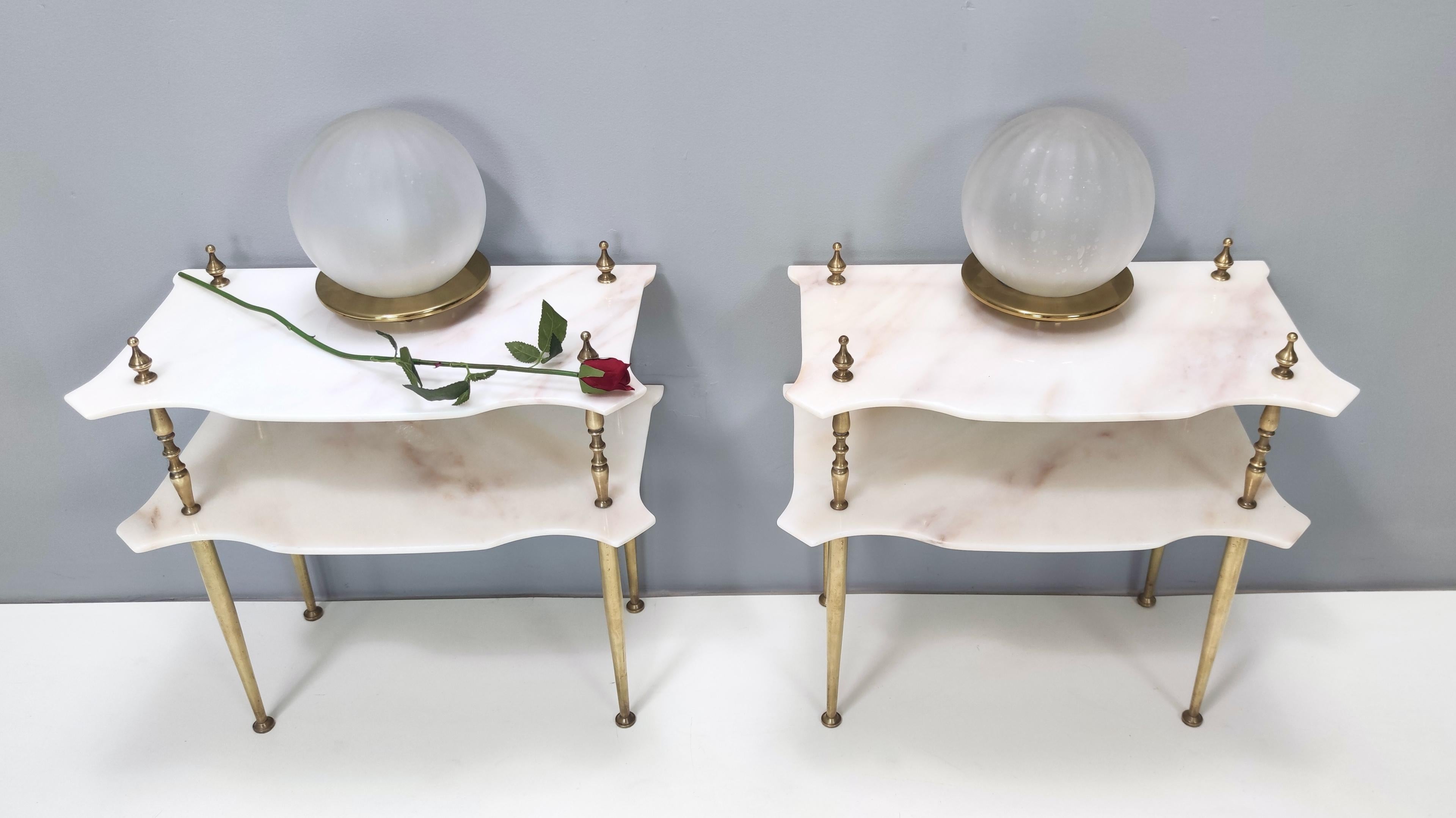 Pair of Nightstands / Console Tables with Marble Tops and Brass Legs, Italy In Good Condition In Bresso, Lombardy