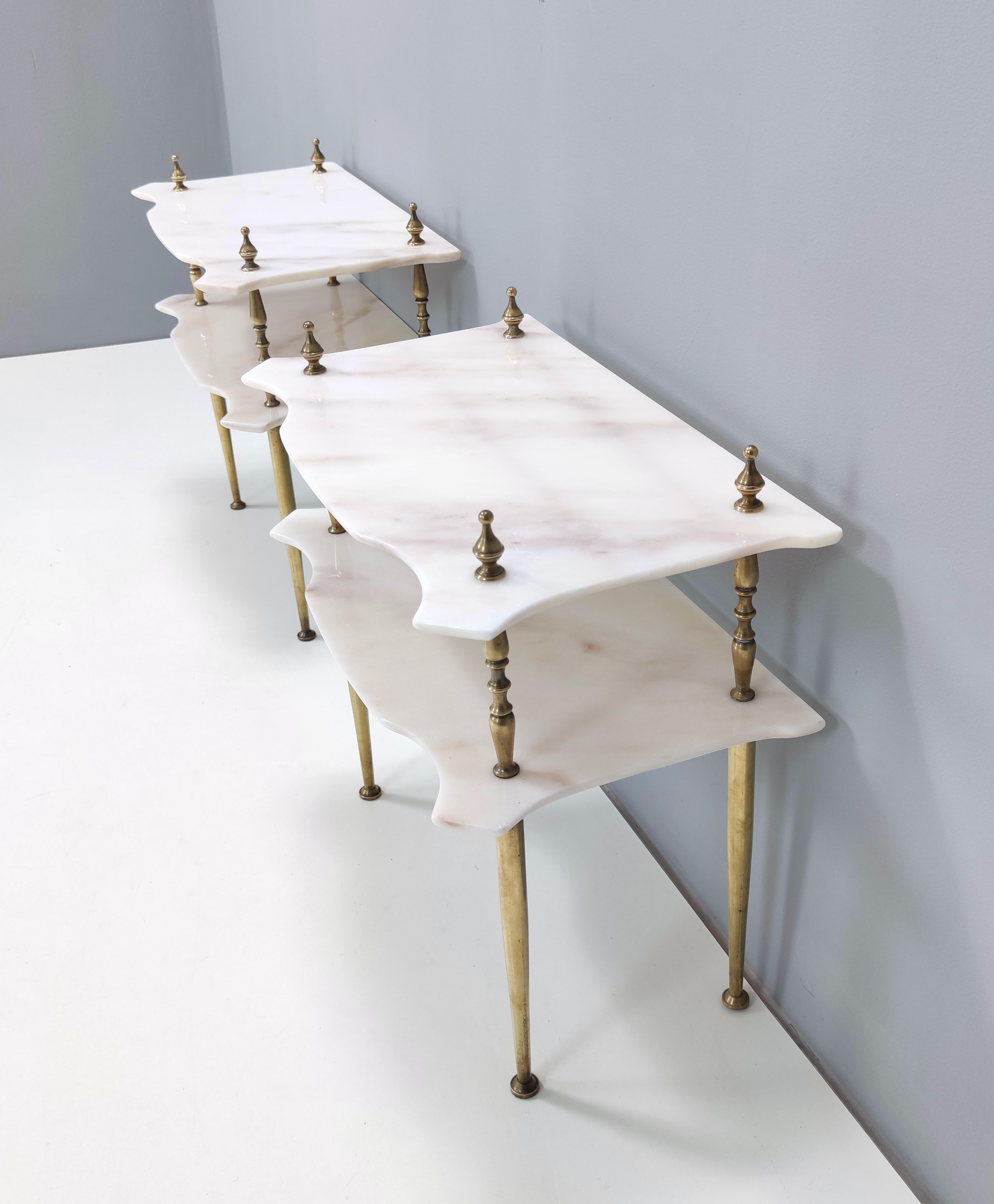 Pair of Nightstands / Console Tables with Marble Tops and Brass Legs, Italy 2