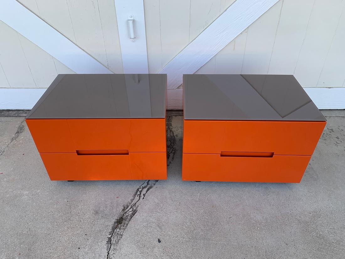 Pair of Nightstands in Orange Lacquer Finish 7